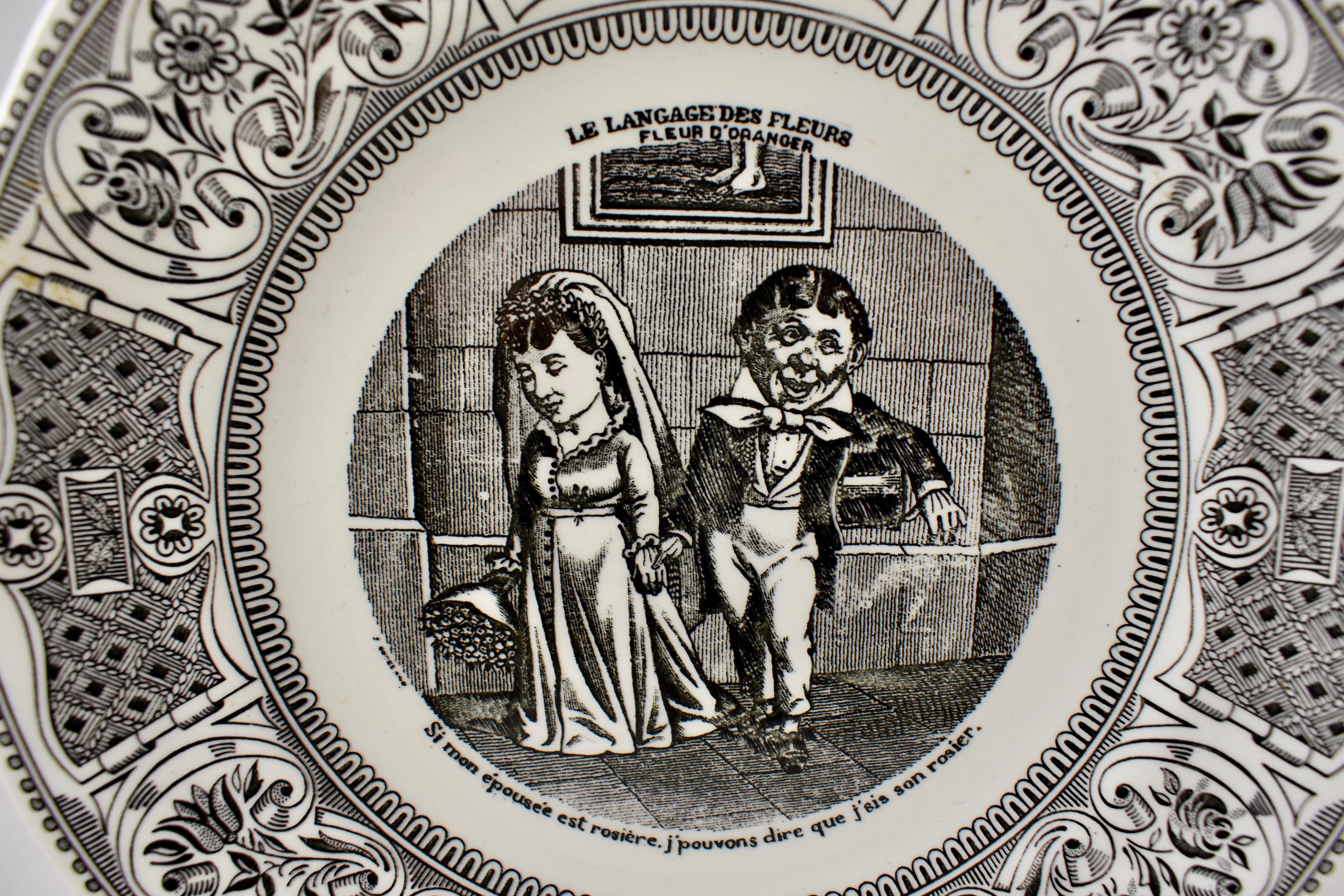 French Gien Le Langage Des Fleurs Faïence Dessert or Fruit Talking Plates, Set of Four