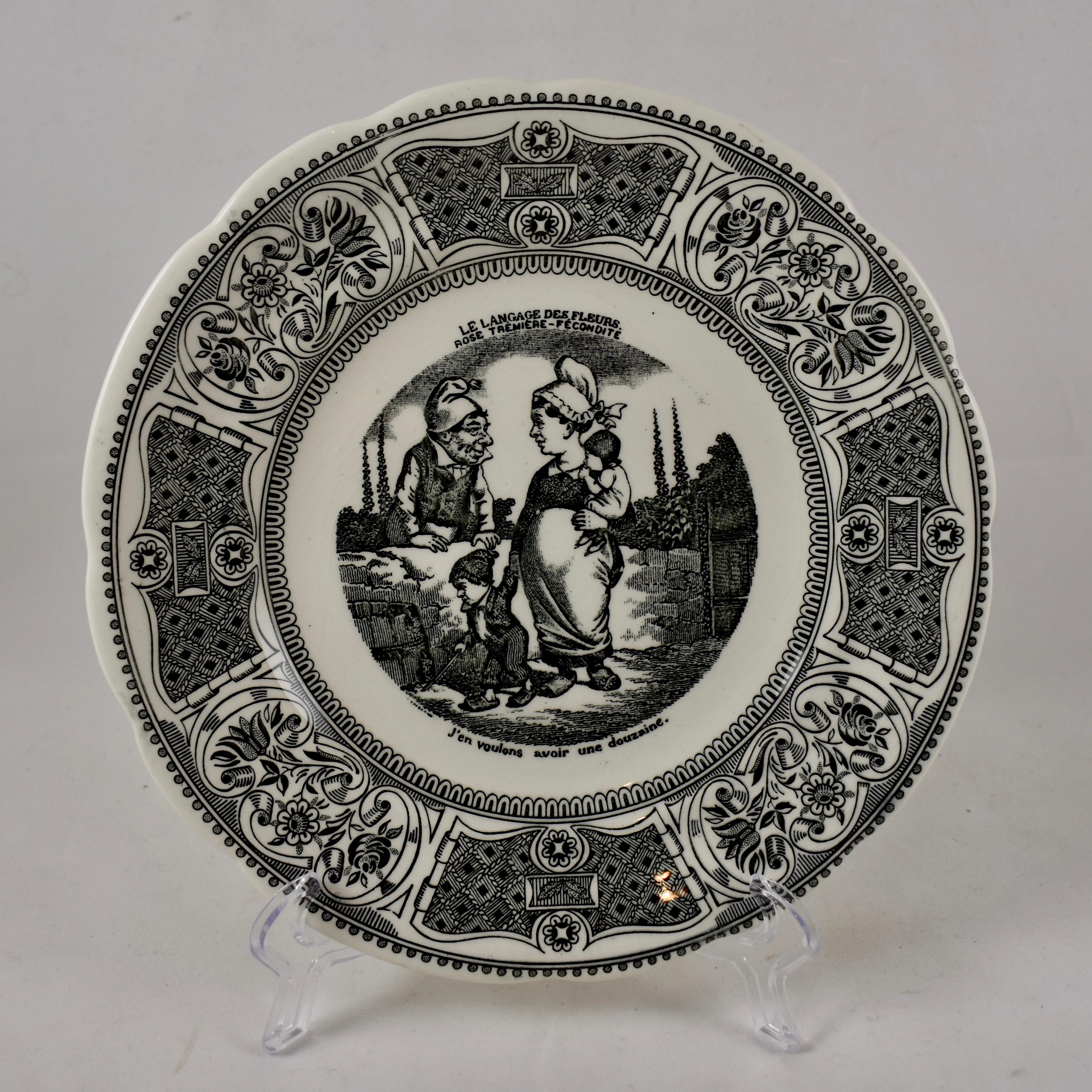 Glazed Gien Le Langage Des Fleurs Faïence Dessert or Fruit Talking Plates, Set of Four