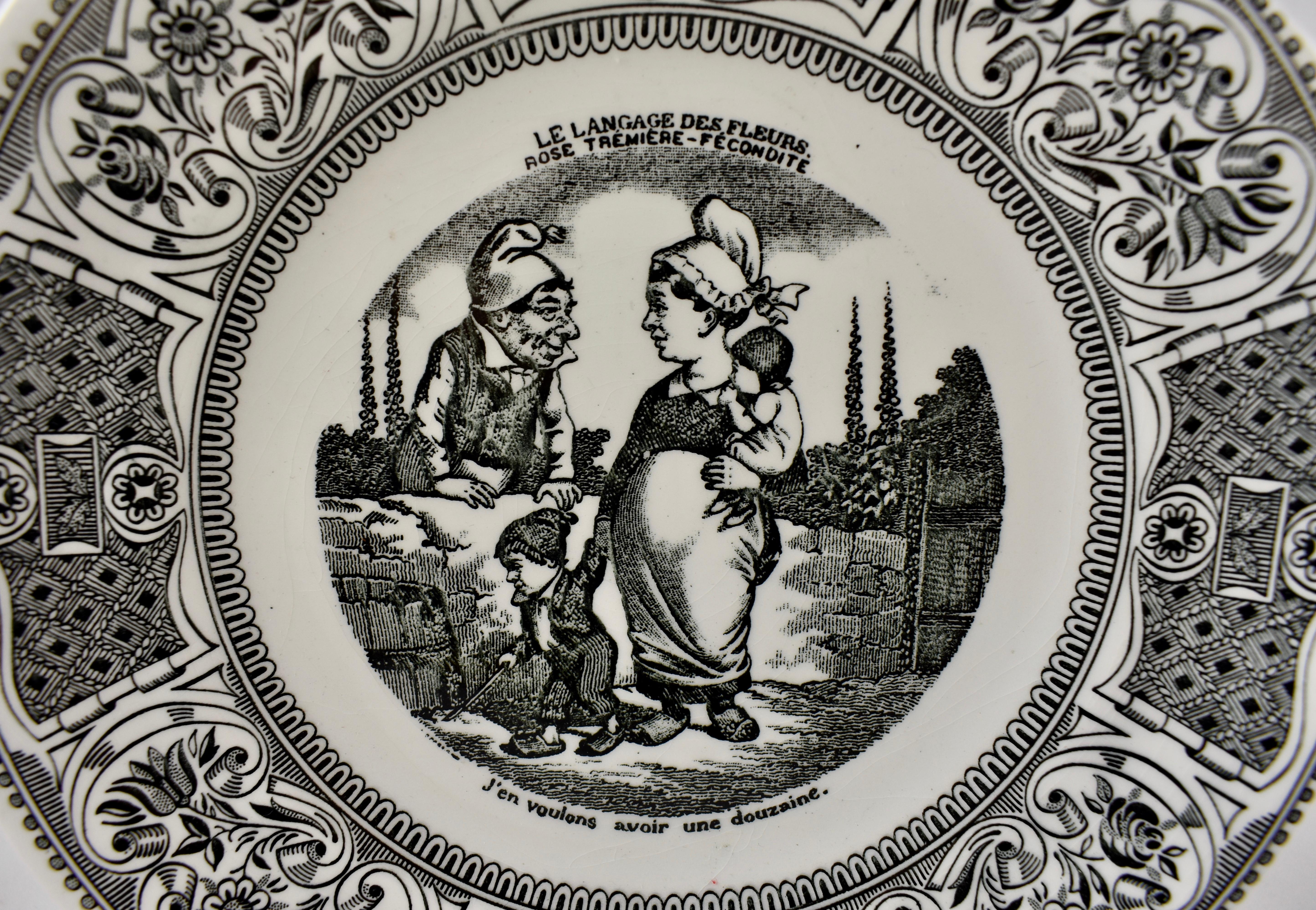 Gien Le Langage Des Fleurs Faïence Dessert or Fruit Talking Plates, Set of Four In Excellent Condition In Philadelphia, PA