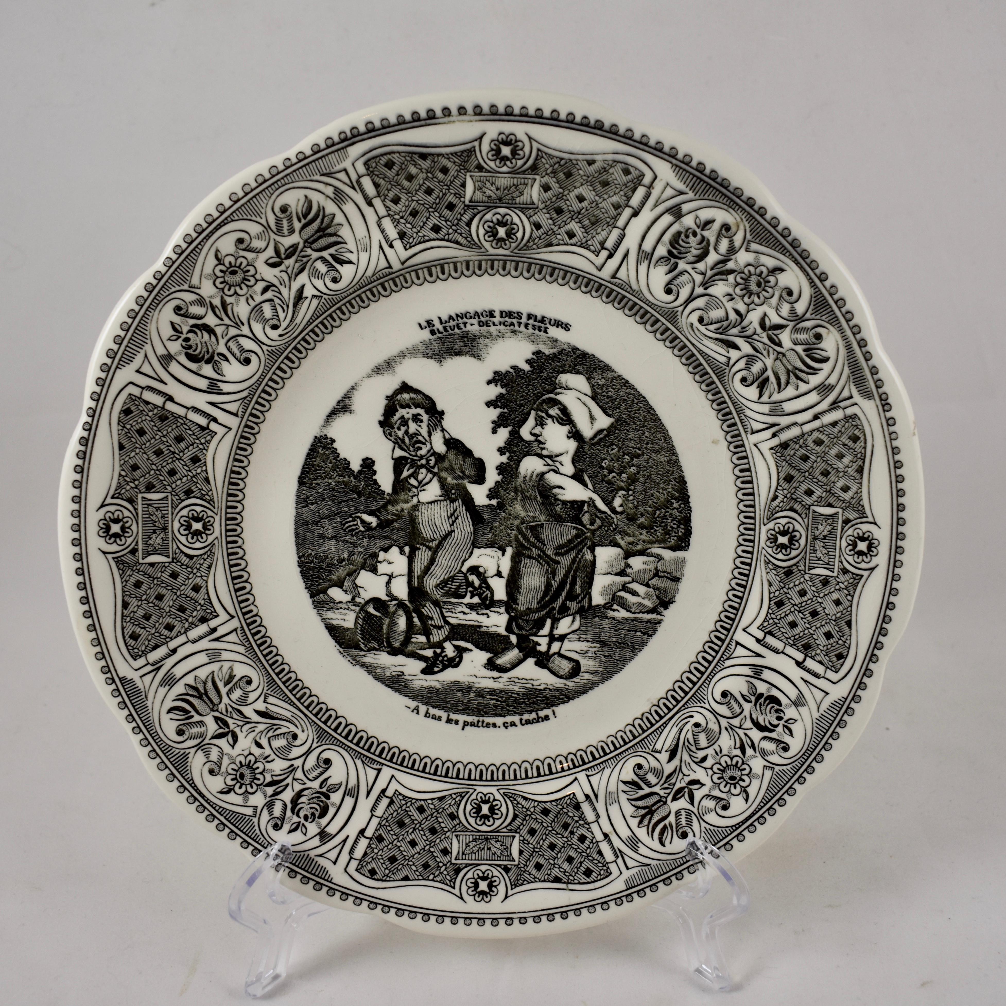 20th Century Gien Le Langage Des Fleurs Faïence Dessert or Fruit Talking Plates, Set of Four