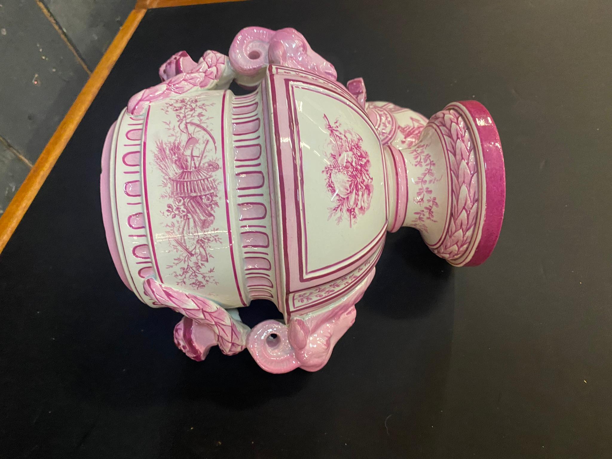 Gien, Pair of Covered Jars Decorated in Pink on a Cream Background 7