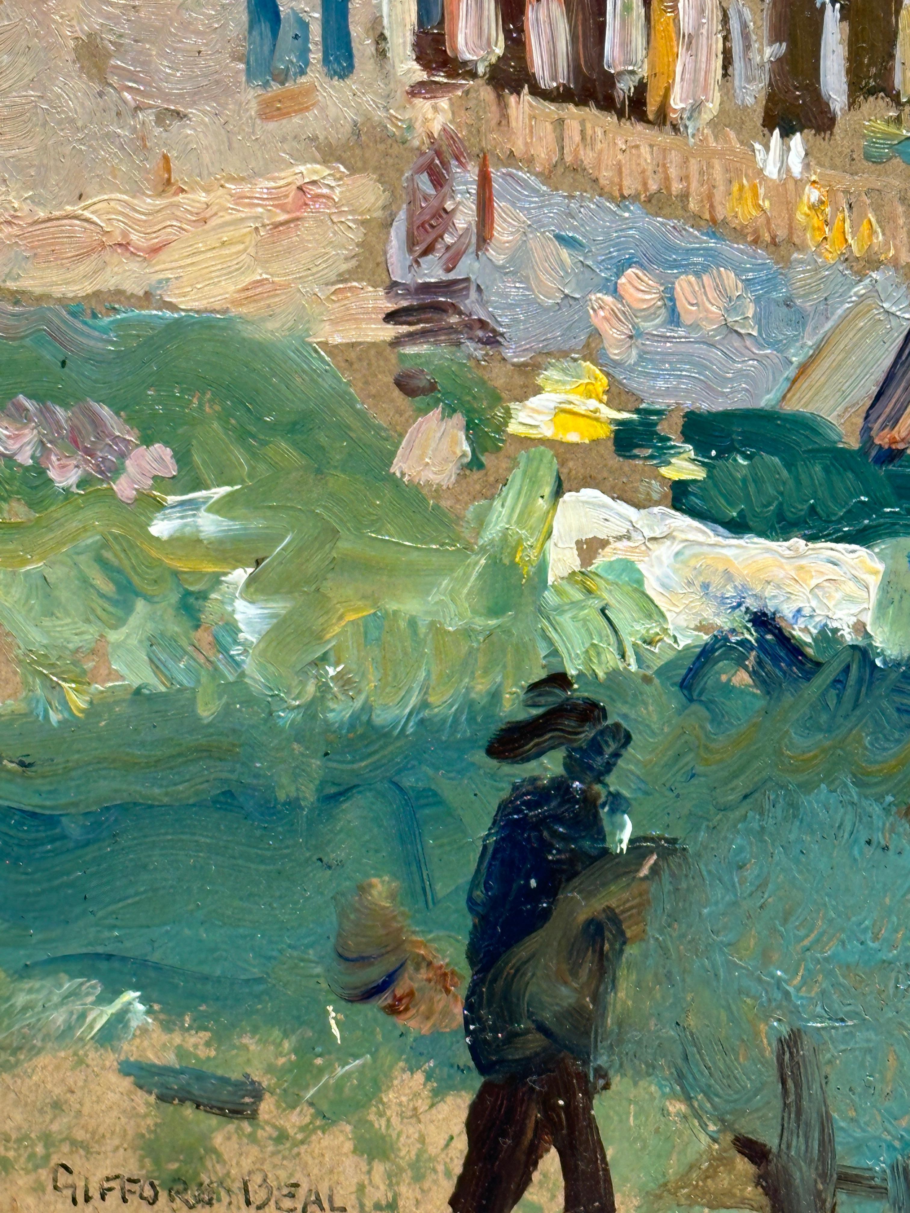 Amerikanischer Maler, Gifford Beal, „Rowhouses“, Landschaftsgemälde mit Figuren im Angebot 2