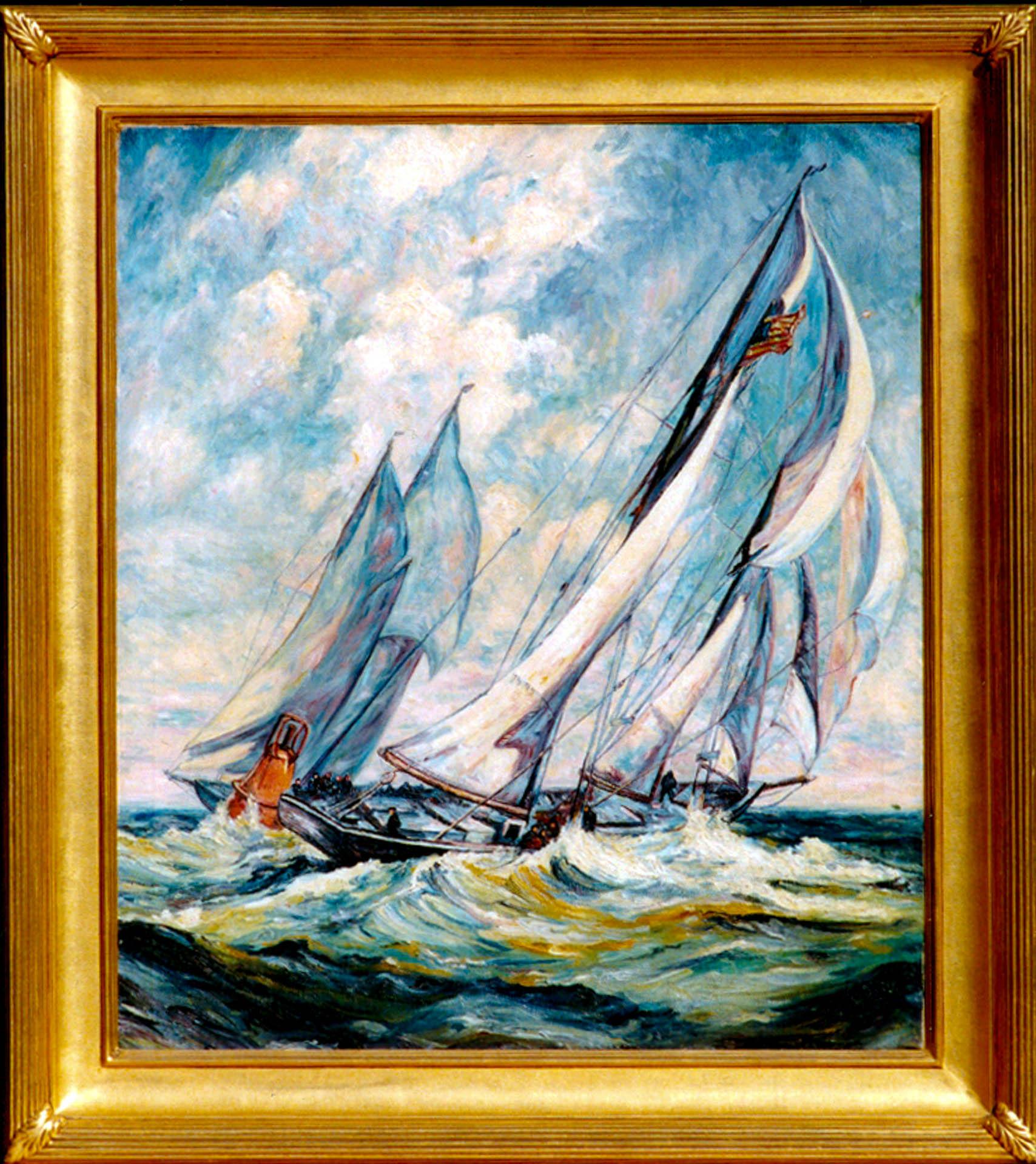 Rounding the Mark - Post-Impressionist Painting by Unknown