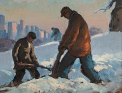 "Shoveling Snow, Central Park," Gifford Beal, New York Impressionism, Figurative