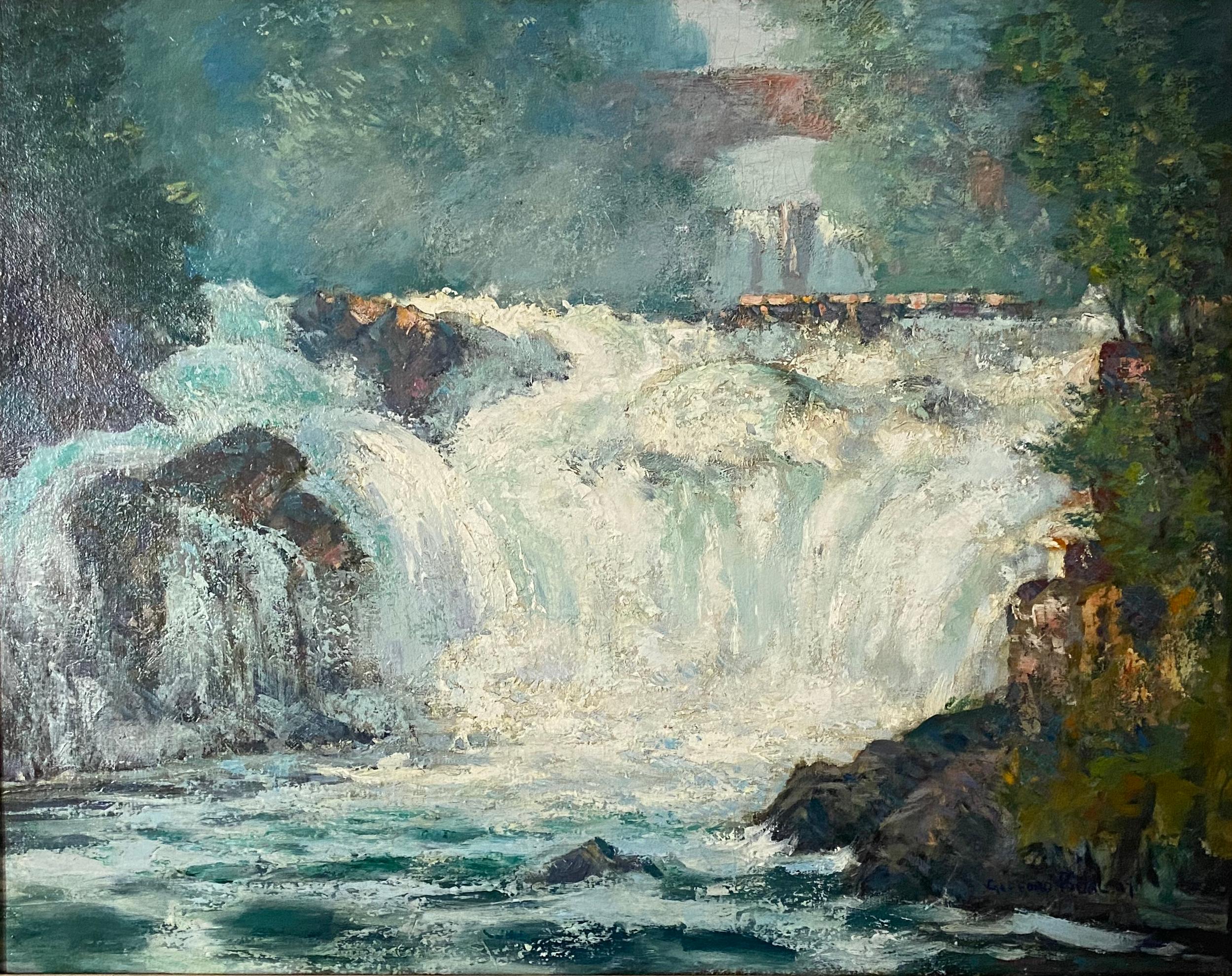 Cascade Paysage d'été impressionniste - Impressionnisme Painting par Gifford Beal