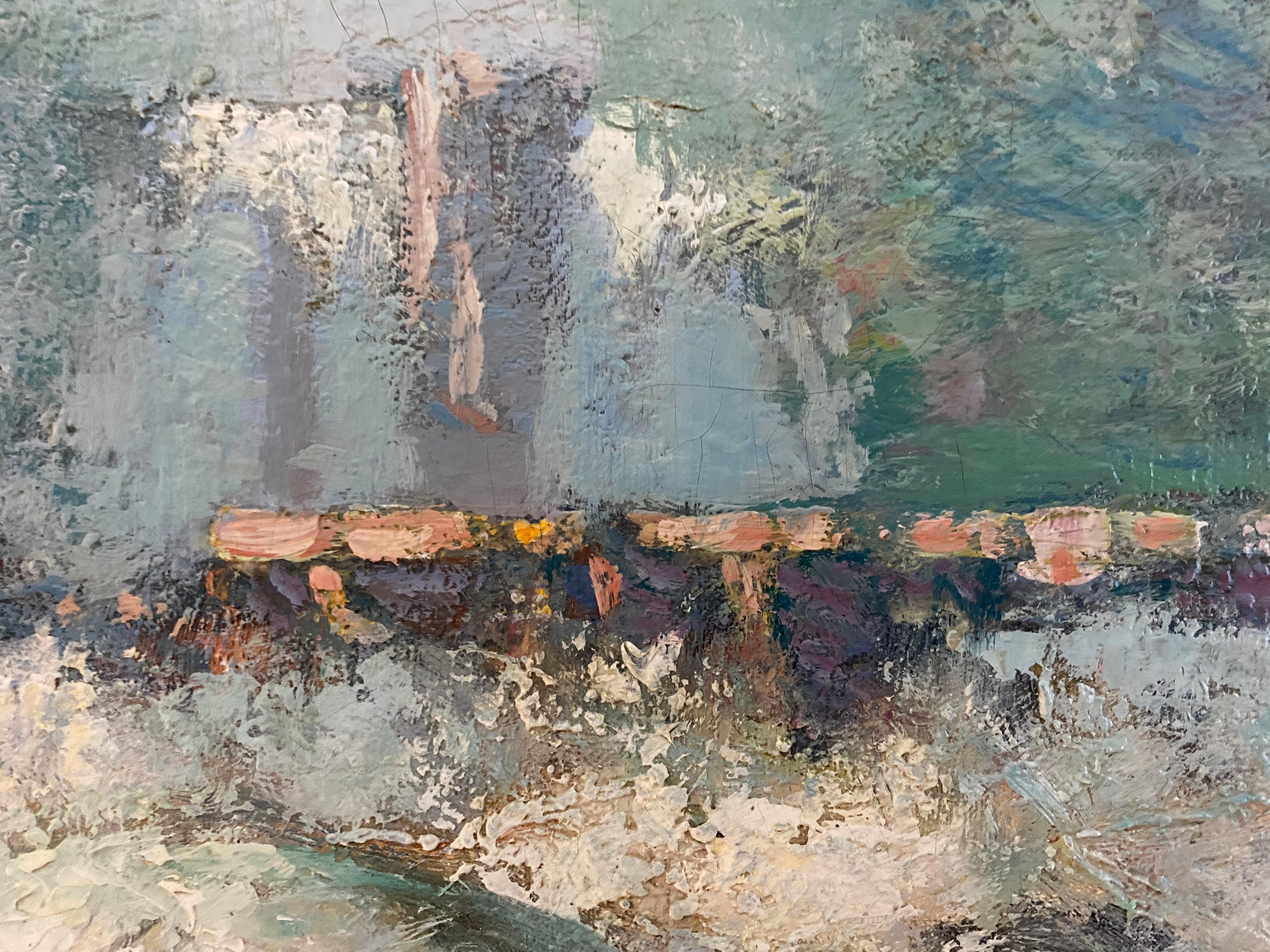 Gifford Beal est un artiste américain très réputé, représenté dans les musées américains et appartenant à l'ère impressionniste et post-impressionniste.  Elegant et abstrait, il présente des tons de bijoux et une palette lumineuse.  Il a peint dans