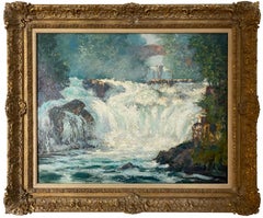 Antique Waterfall Impressionist summer landscape