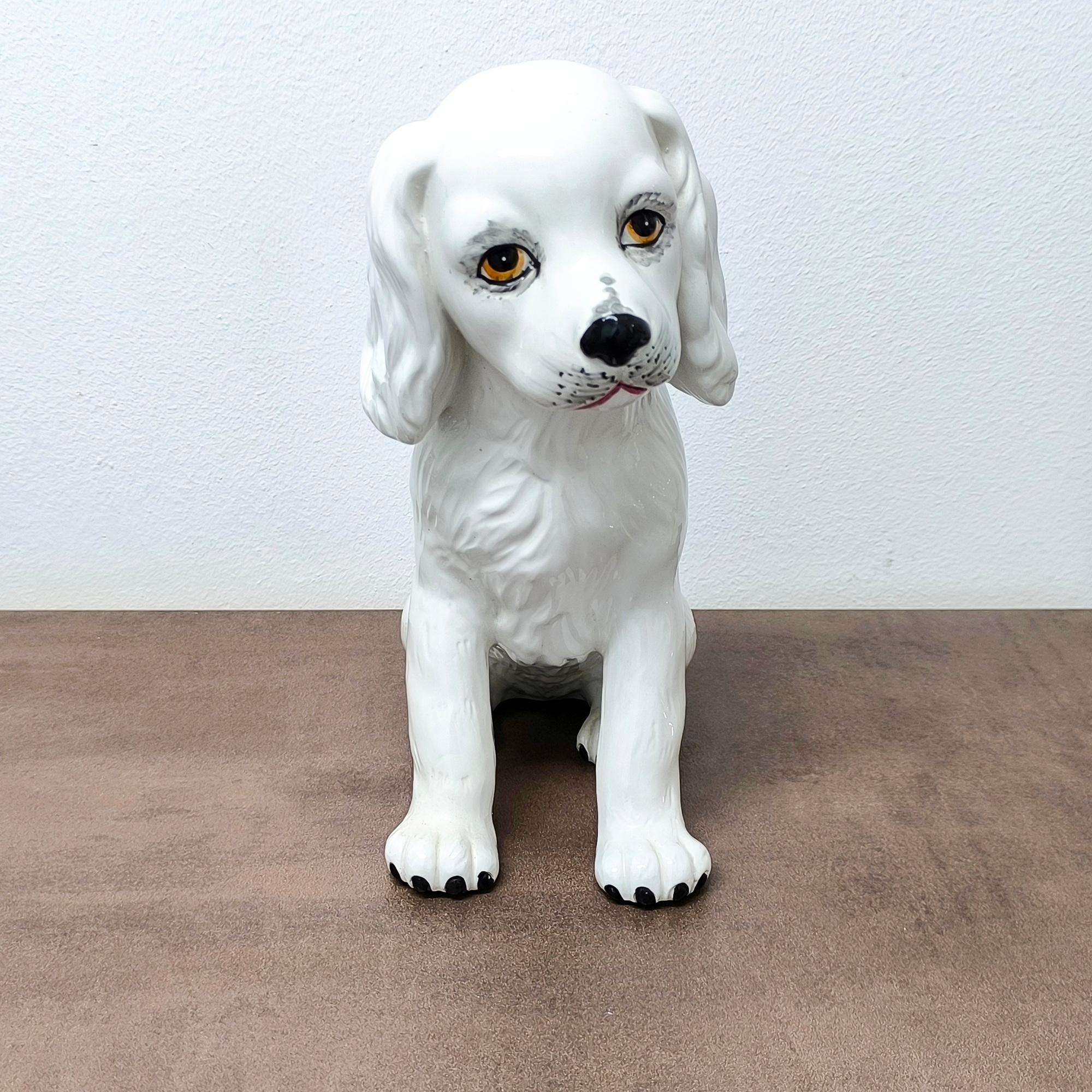 Mid-Century Modern IDEA - Figurine épagneul en céramique émaillée italienne des années 1970 - Détails peints à la main en vente