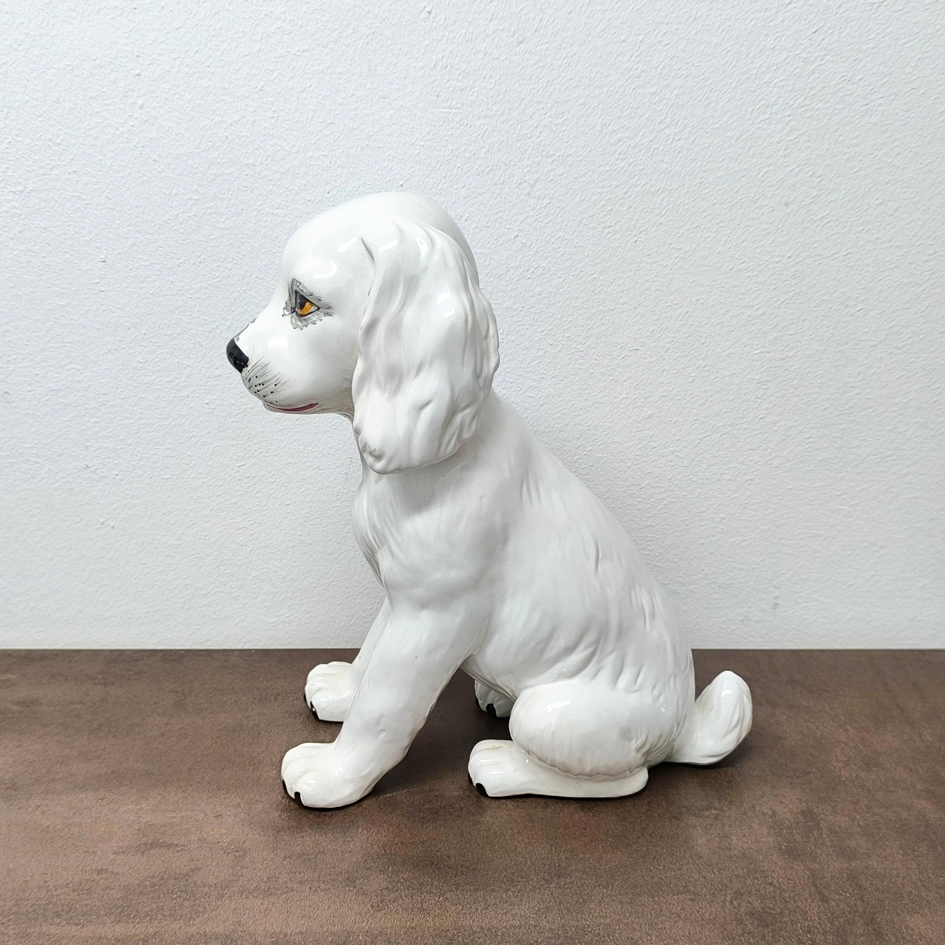 Céramique IDEA - Figurine épagneul en céramique émaillée italienne des années 1970 - Détails peints à la main en vente