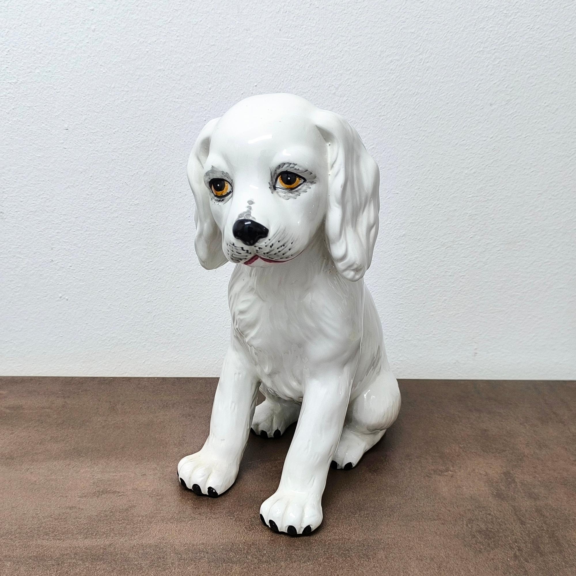 IDEA - Figurine épagneul en céramique émaillée italienne des années 1970 - Détails peints à la main en vente 1