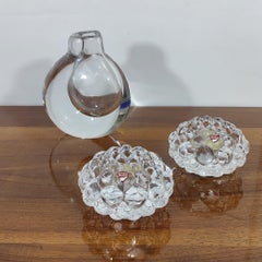 GIFT IDEA - Orrefors Anne Nilsson Pair Candle Holders Scandinavian Crystal Art