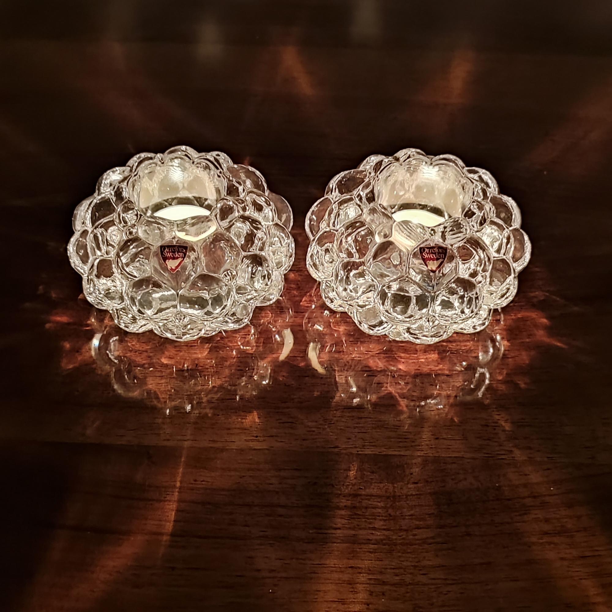 Swedish GIFT IDEA - Orrefors Anne Nilsson Pair Candle Holders Scandinavian Crystal Art For Sale