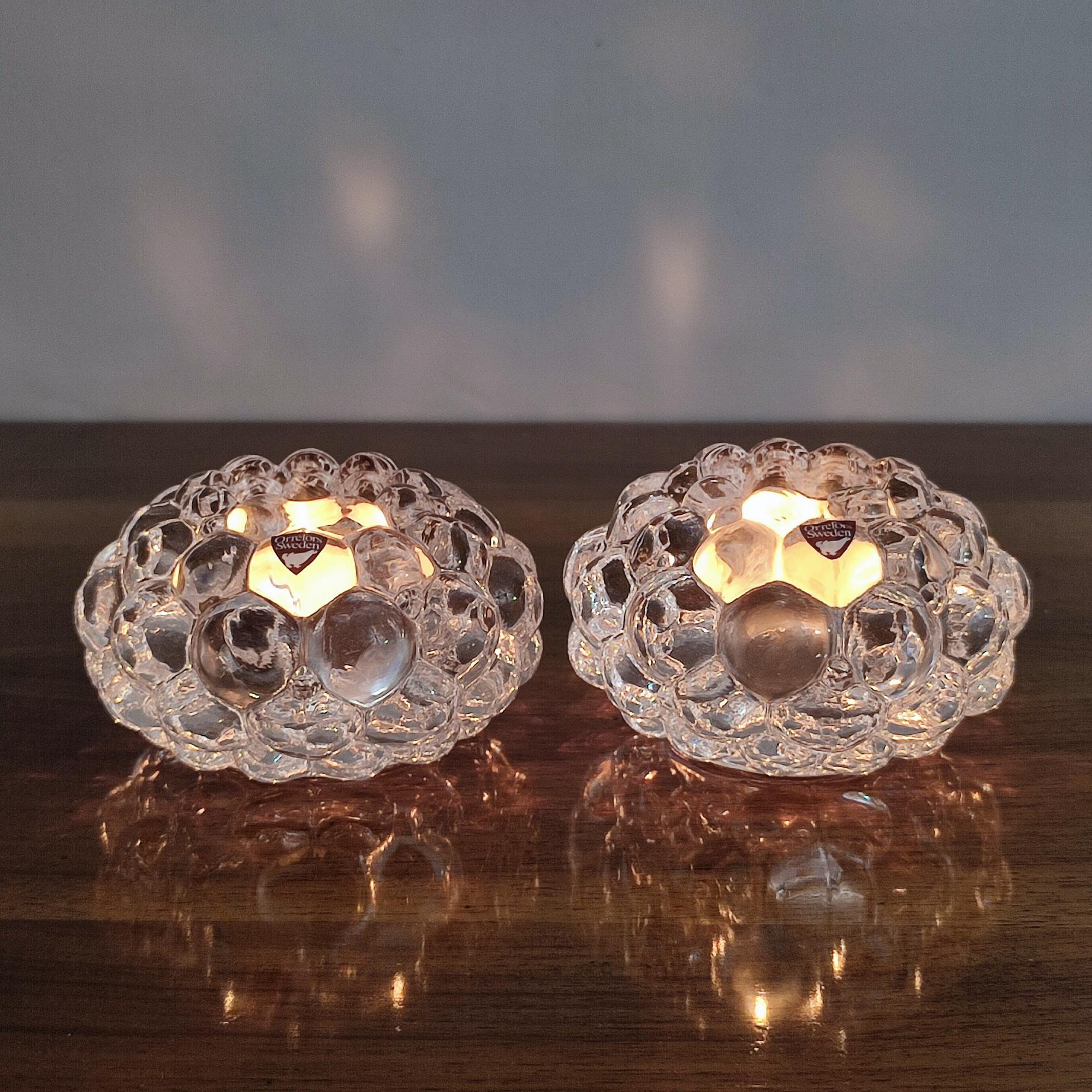 Late 20th Century GIFT IDEA - Orrefors Anne Nilsson Pair Candle Holders Scandinavian Crystal Art For Sale