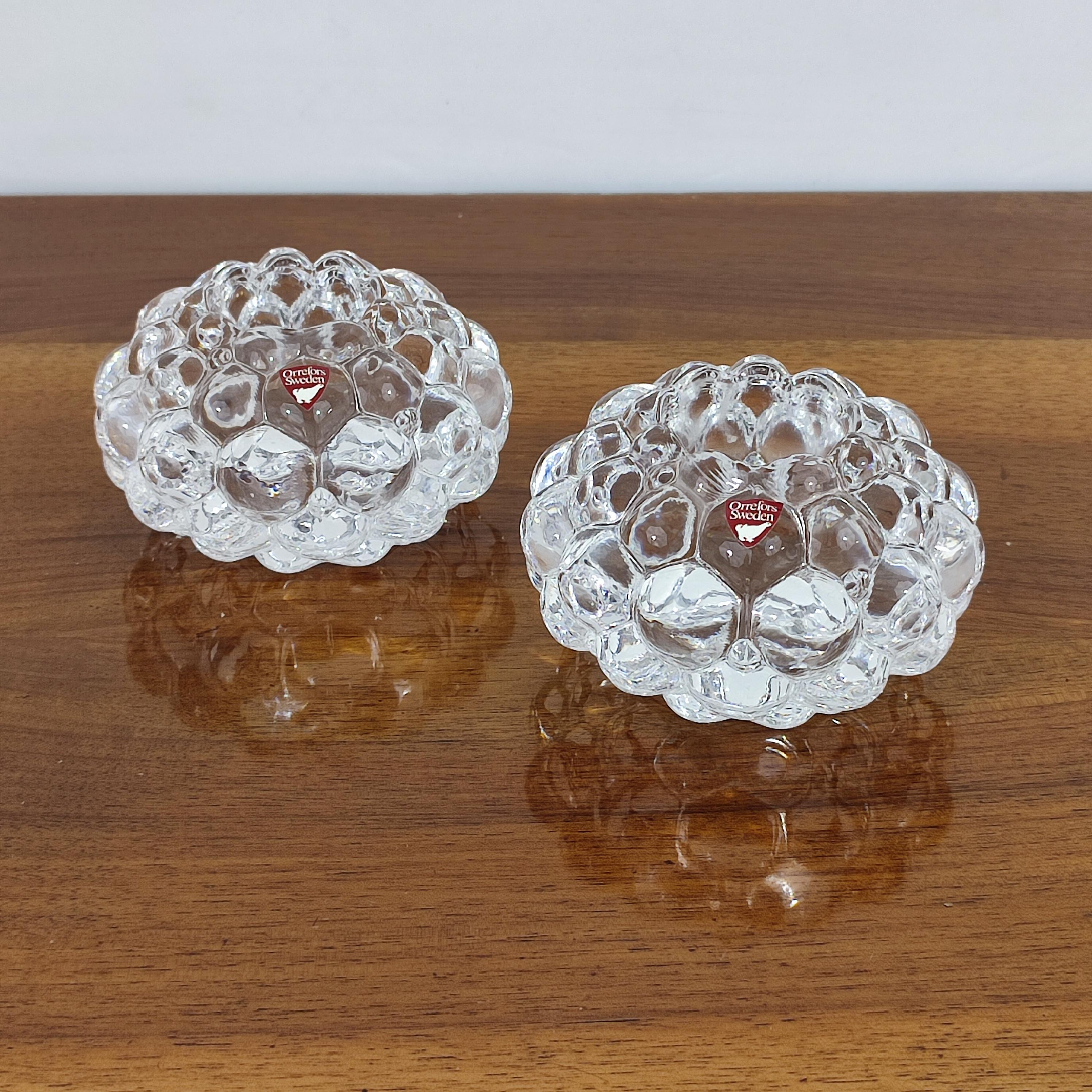 GIFT IDEA - Orrefors Anne Nilsson Pair Candle Holders Scandinavian Crystal Art For Sale 1