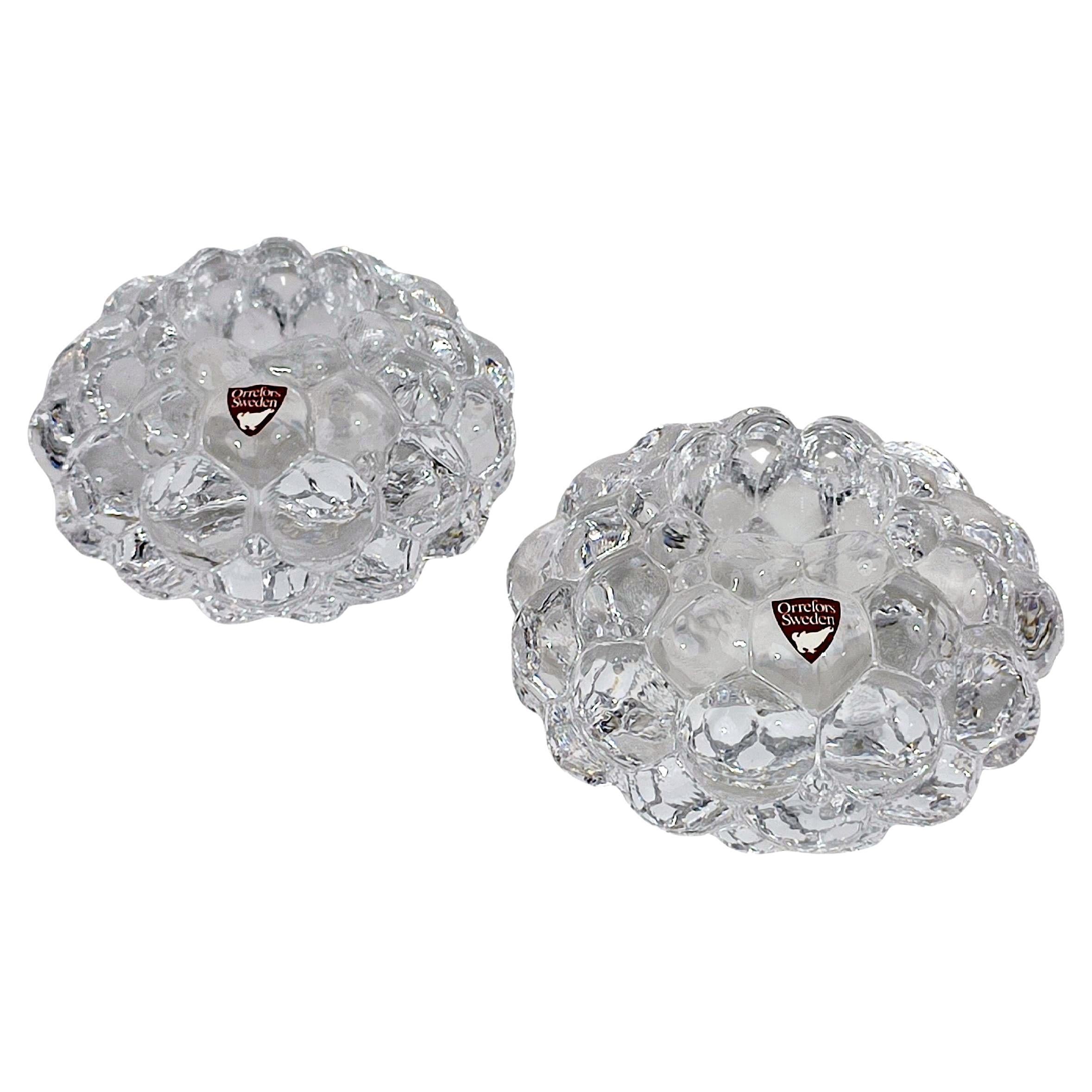 GIFT IDEA - Orrefors Anne Nilsson Pair Candle Holders Scandinavian Crystal Art