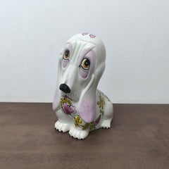 GIFT IDEA- Whimsical Mid-Century Ceramic Basset Hound Figurine with Floral Motif