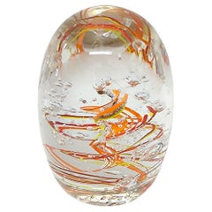 GIFT READY Handcrafted Murano-Style Art Glass Paperweight with Swirling Ribbons