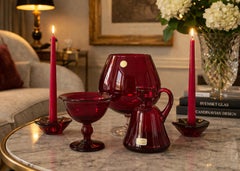 Gift Set 5 GLASS OBJECTS, Monica Bratt, Ruby Red Candle Holder / Jug Reimyre