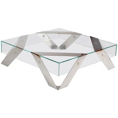 Gift Wrap 2 Tempered Super Clear Glass Coffee Table with White Lacquered Steel