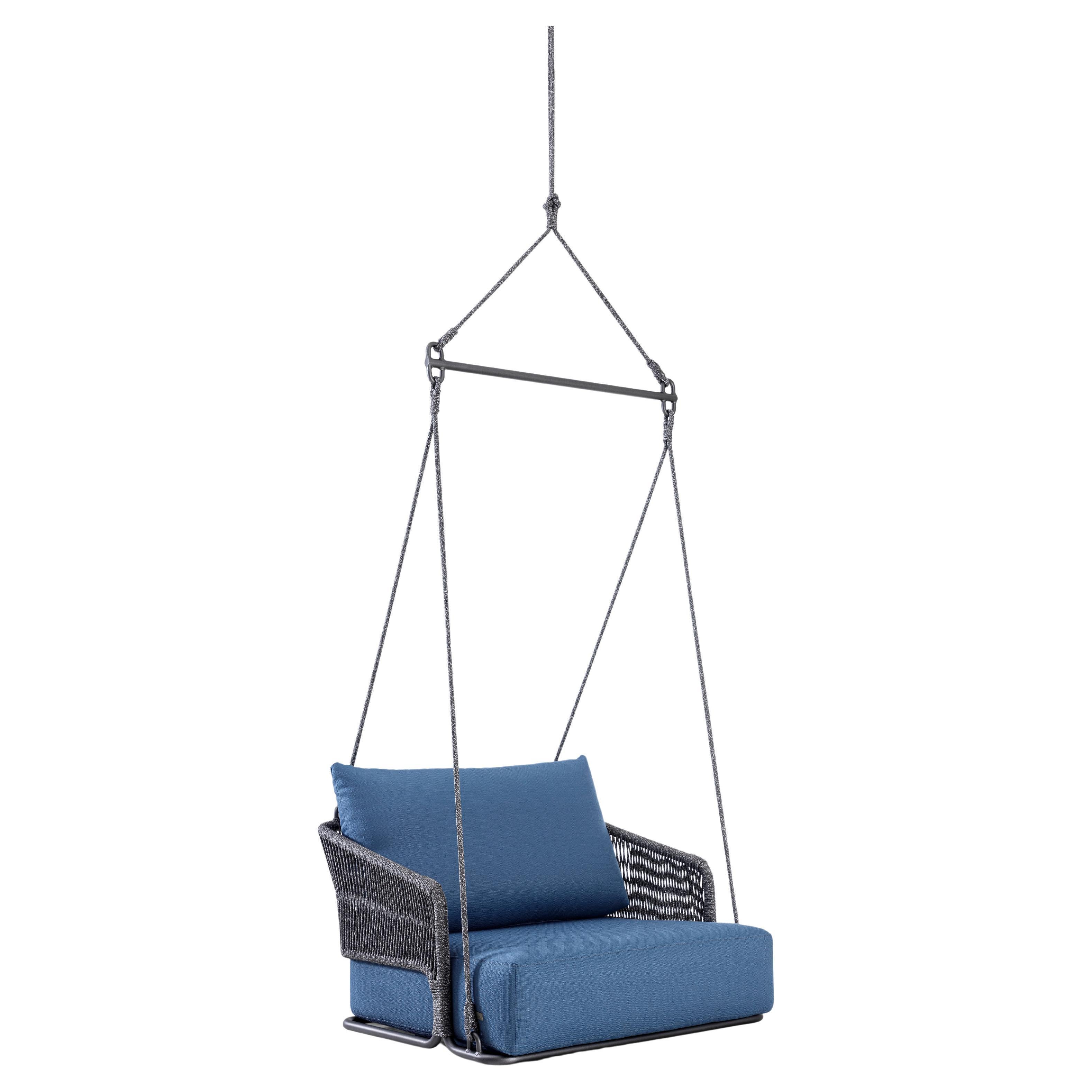 Gig Blue Outdoor Swing with Nautical Rope For Sale