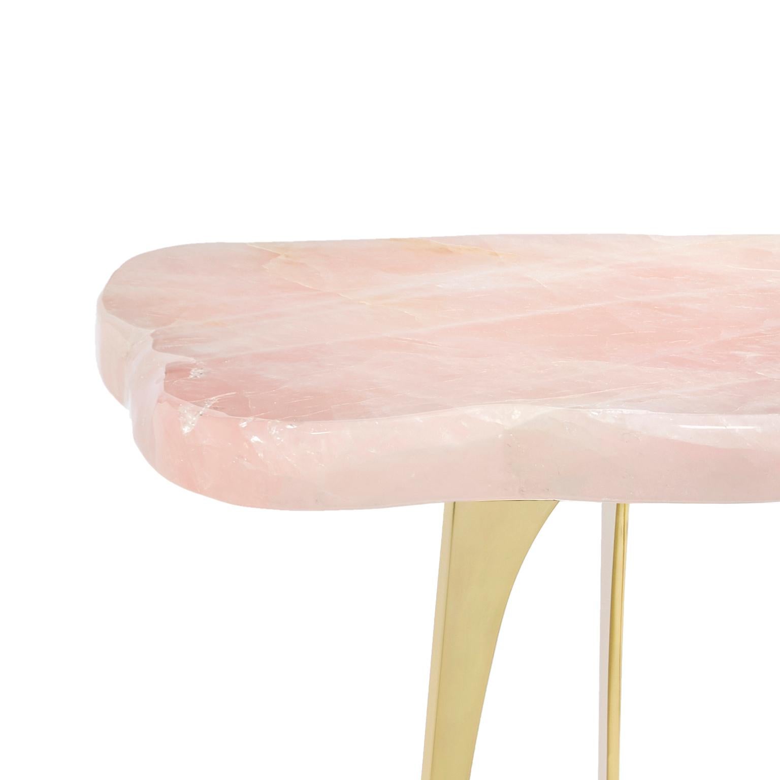 Gigante Rose Quartz Table with Brass Base by Anna New York In New Condition In San Francisco, CA