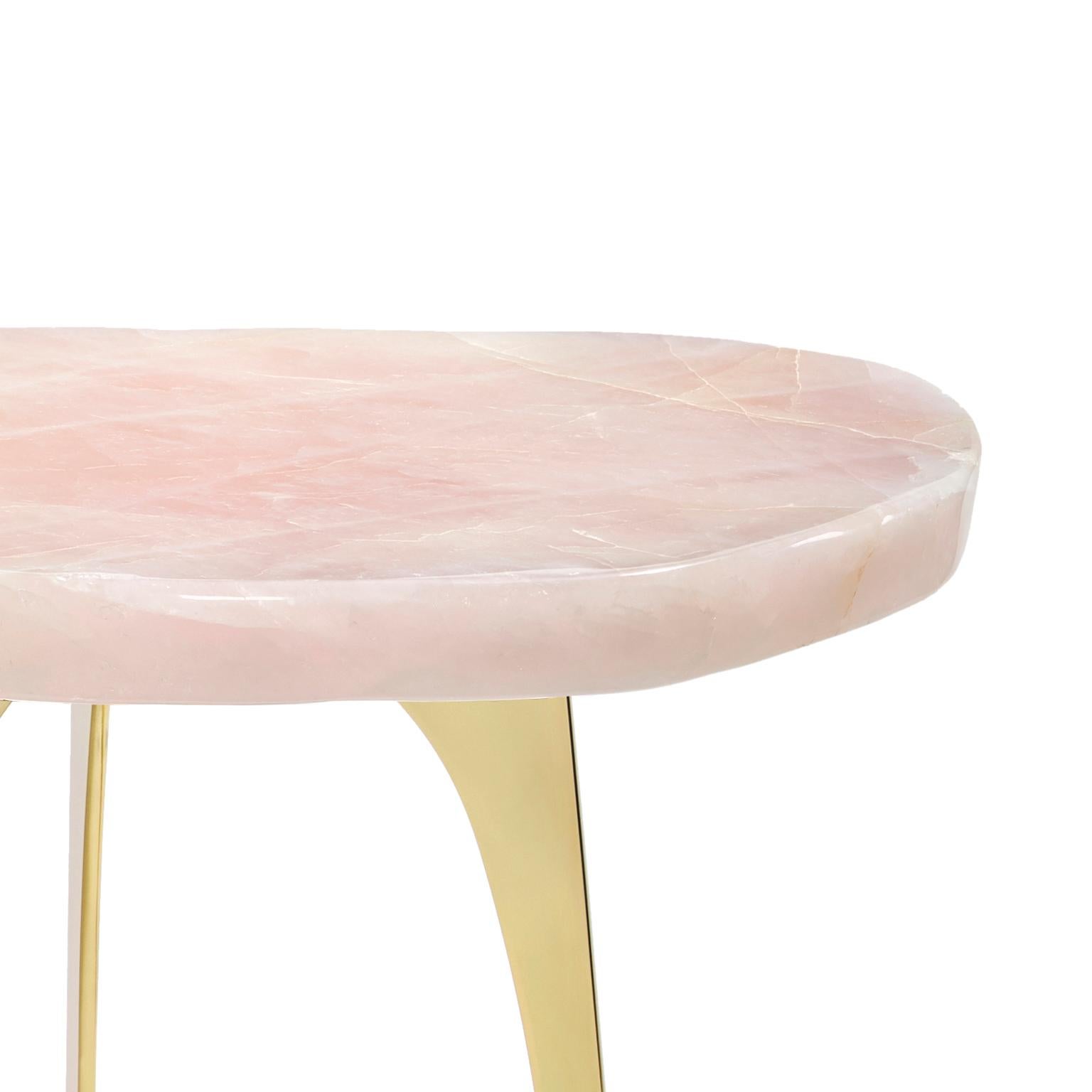 Contemporary Gigante Rose Quartz Table with Brass Base by Anna New York