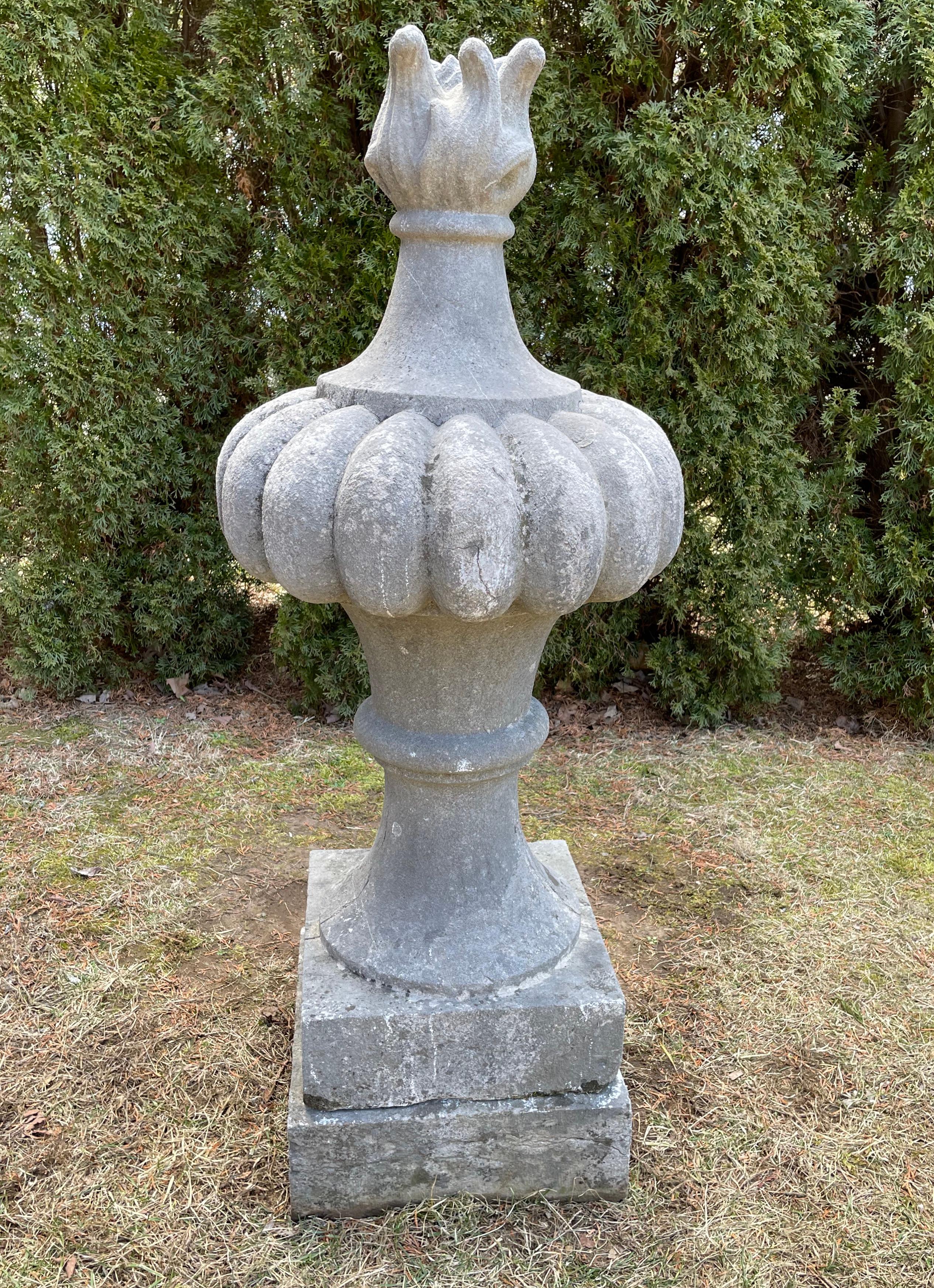Gigantic 18th C  Hand-Carved Belgian Bluestone Pot au Feu (Flame) Finial In Good Condition For Sale In Woodbury, CT