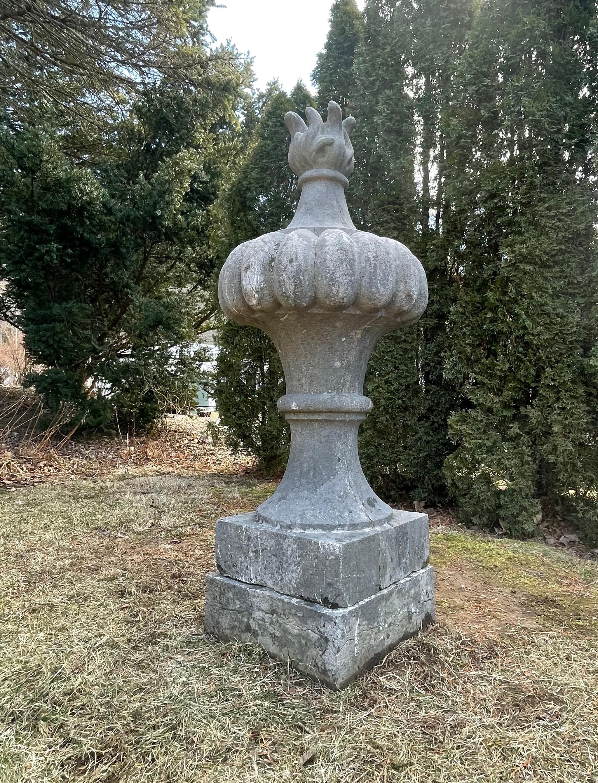 Stone Gigantic 18th C  Hand-Carved Belgian Bluestone Pot au Feu (Flame) Finial For Sale