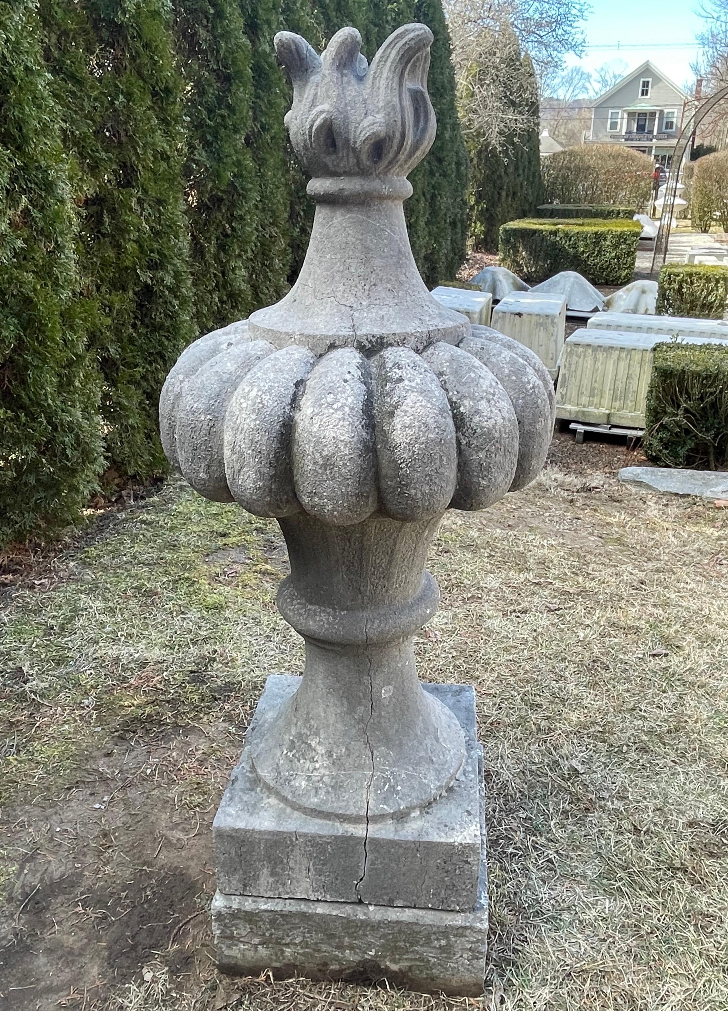 Gigantic 18th C  Hand-Carved Belgian Bluestone Pot au Feu (Flame) Finial For Sale 3