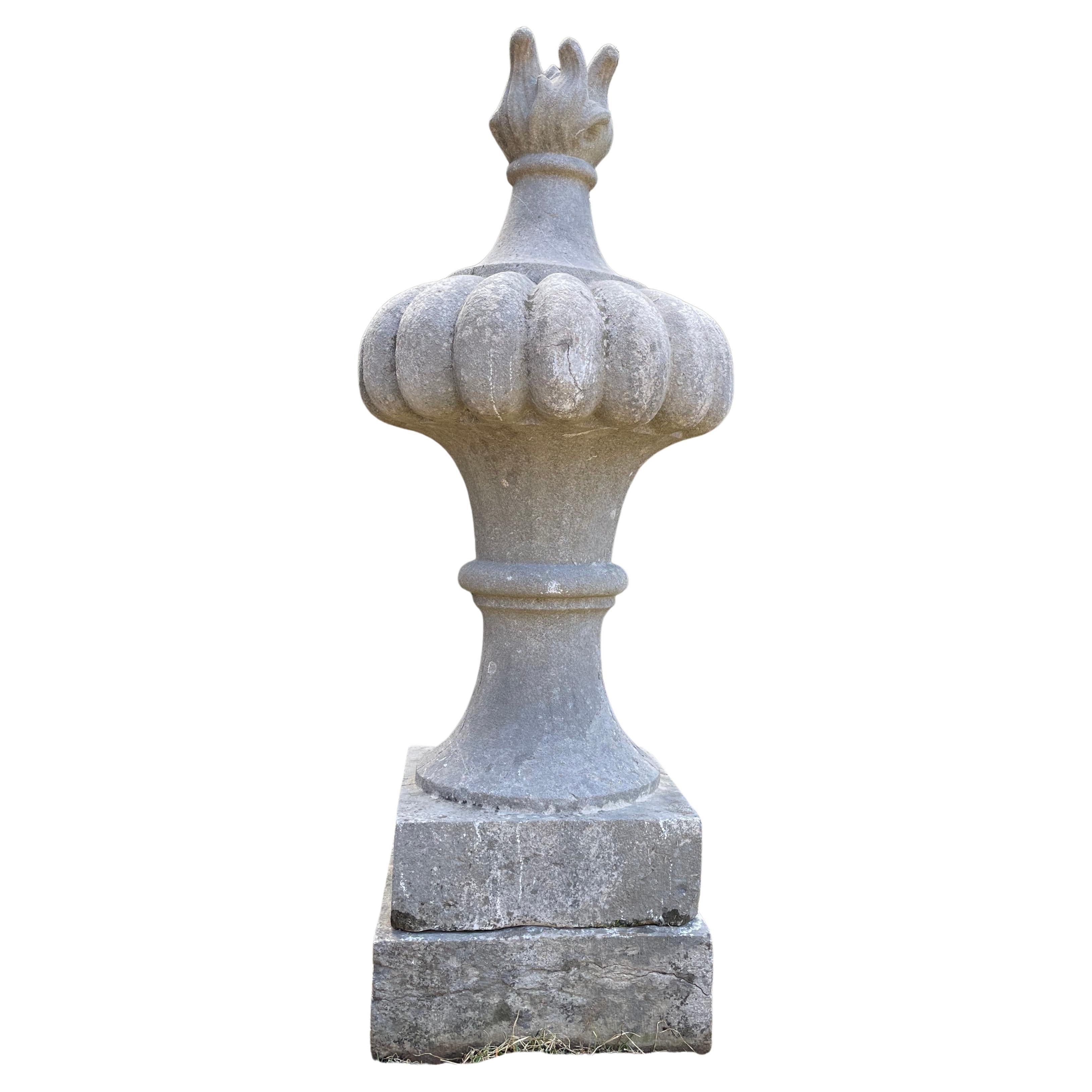 Three Enormous 18th C HandCarved Belgian Bluestone Pot au Feu (Flame) Finials For Sale at 1stDibs