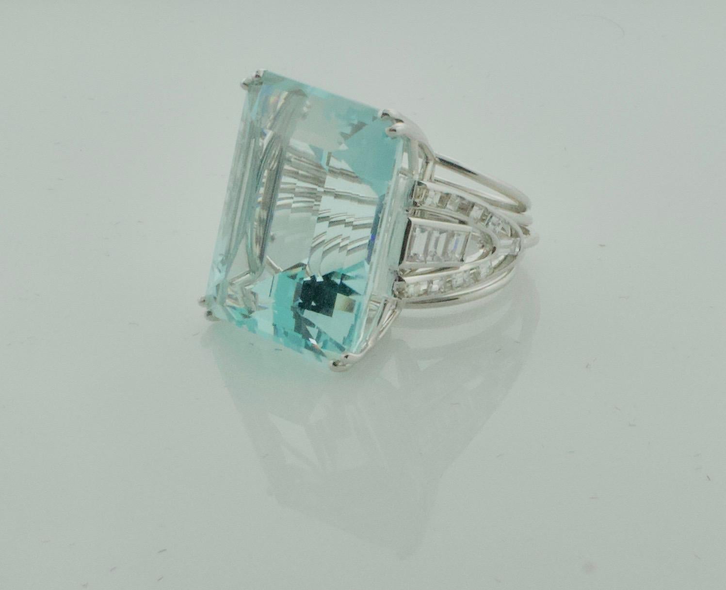 Emerald Cut Gigantic 56.65 Carat Aquamarine and Diamond Ring in White Gold