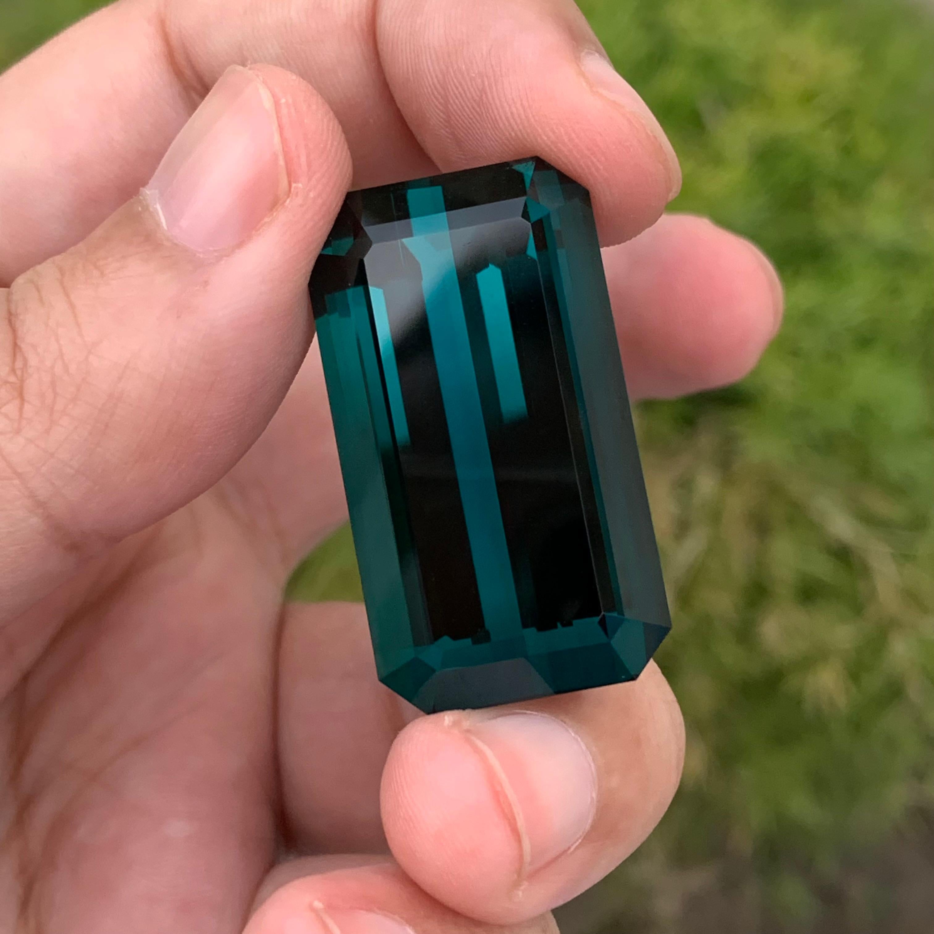 Gigantic 77.50 Carat Natural Loose Indicolite Tourmaline Emerald Shape Gemstone For Sale 4