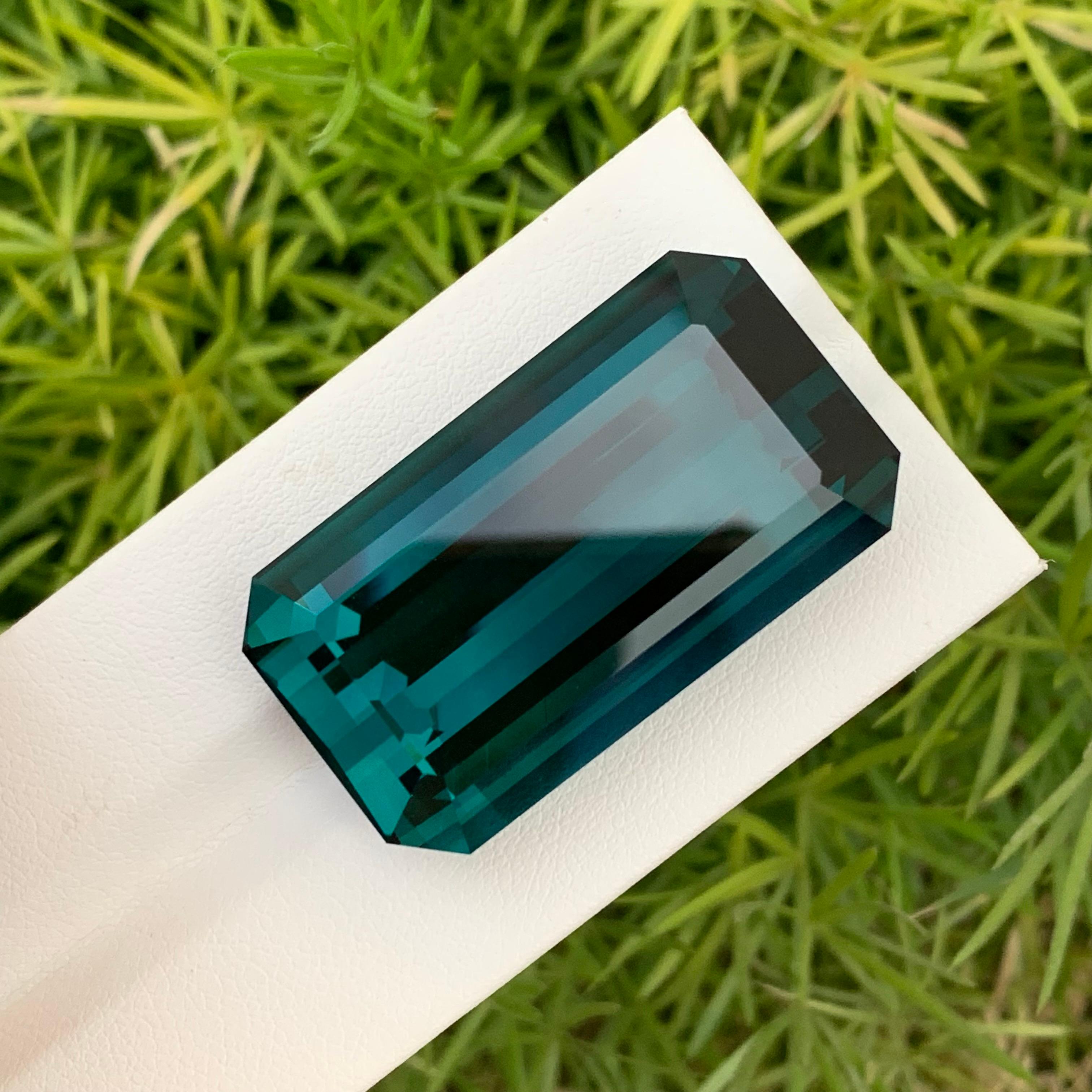 Arts and Crafts Gigantic 77.50 Carat Natural Loose Indicolite Tourmaline Emerald Shape Gemstone For Sale