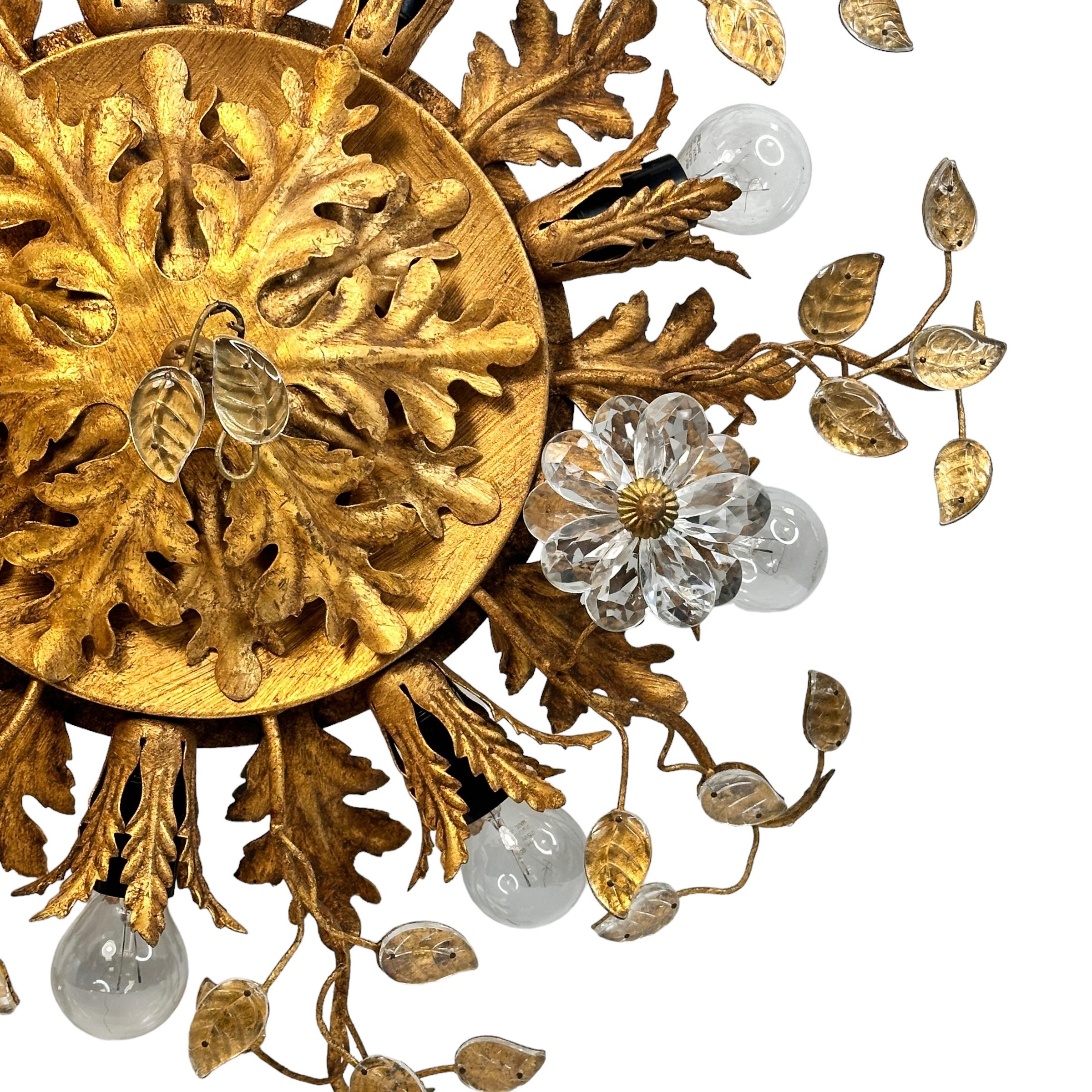 Gigantic Banci Firenze Florentines Muranoglas Einbaubeleuchtung, Tole-Ton, vergoldet im Angebot 2