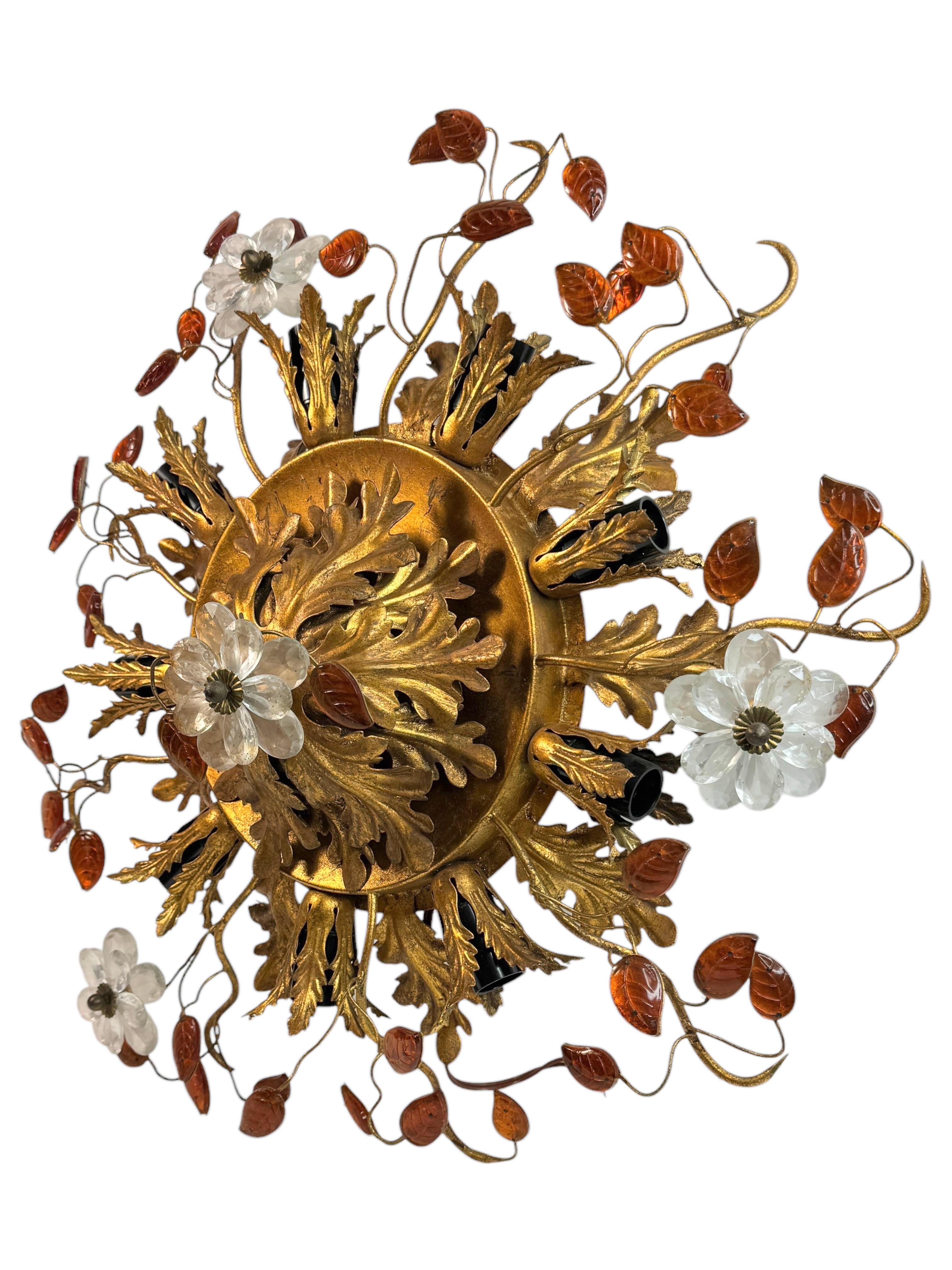Gigantic Banci Firenze Florentine Murano Glass Flush Mount Tole Toleware Gilt 2