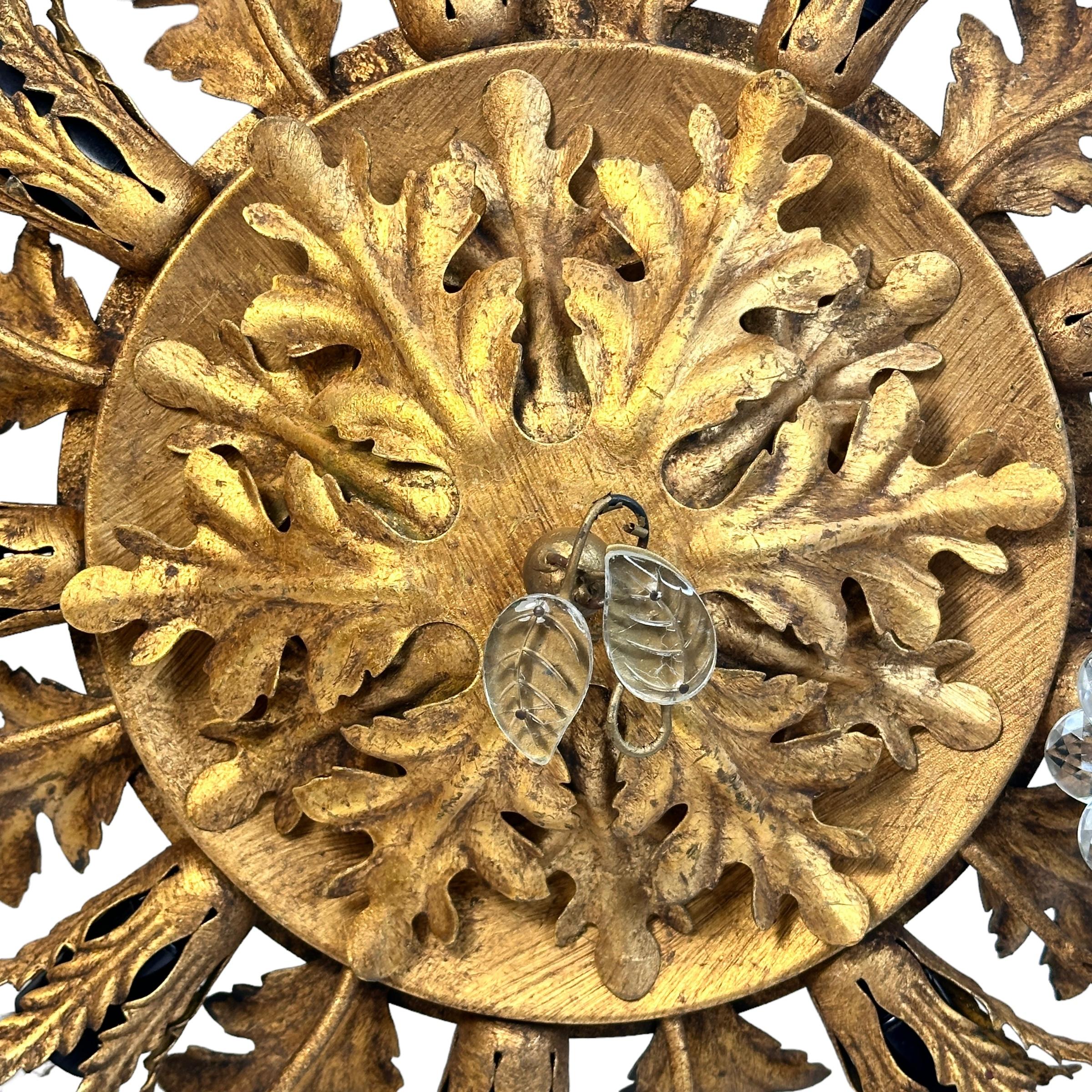 Gigantic Banci Firenze Florentines Muranoglas Einbaubeleuchtung, Tole-Ton, vergoldet im Angebot 3