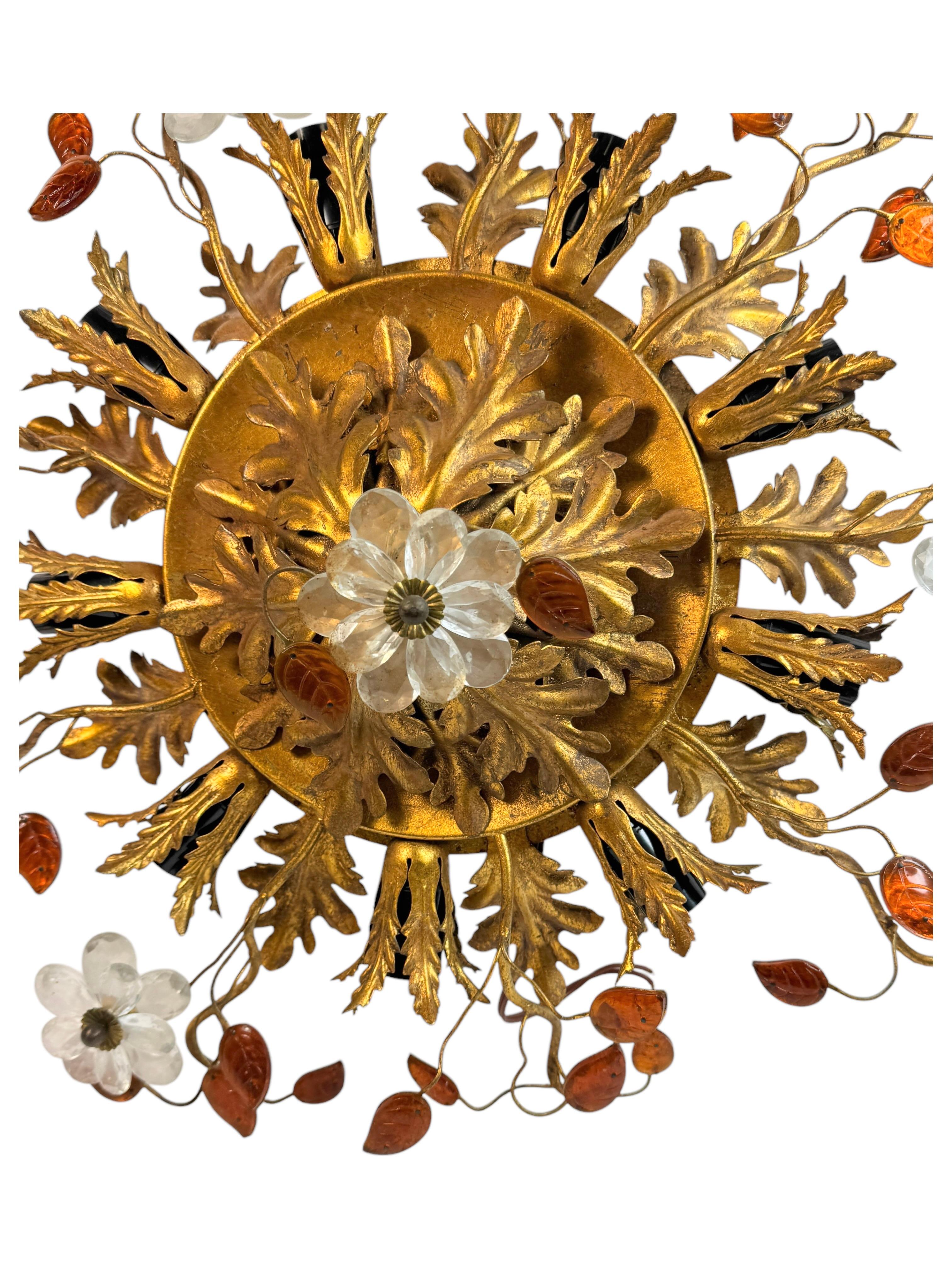 Gigantic Banci Firenze Florentine Murano Glass Flush Mount Tole Toleware Gilt 3