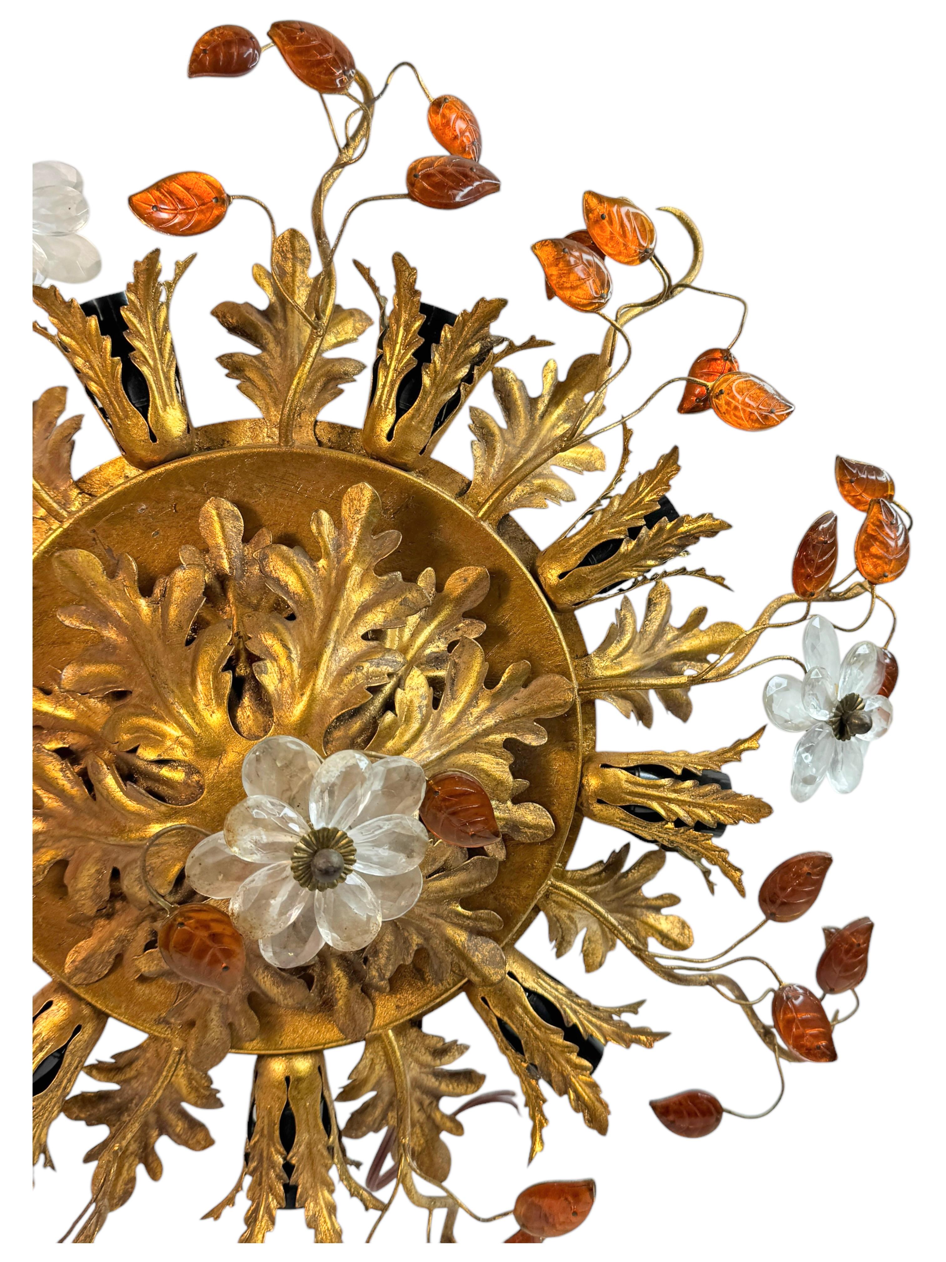 Gigantic Banci Firenze Florentine Murano Glass Flush Mount Tole Toleware Gilt 4