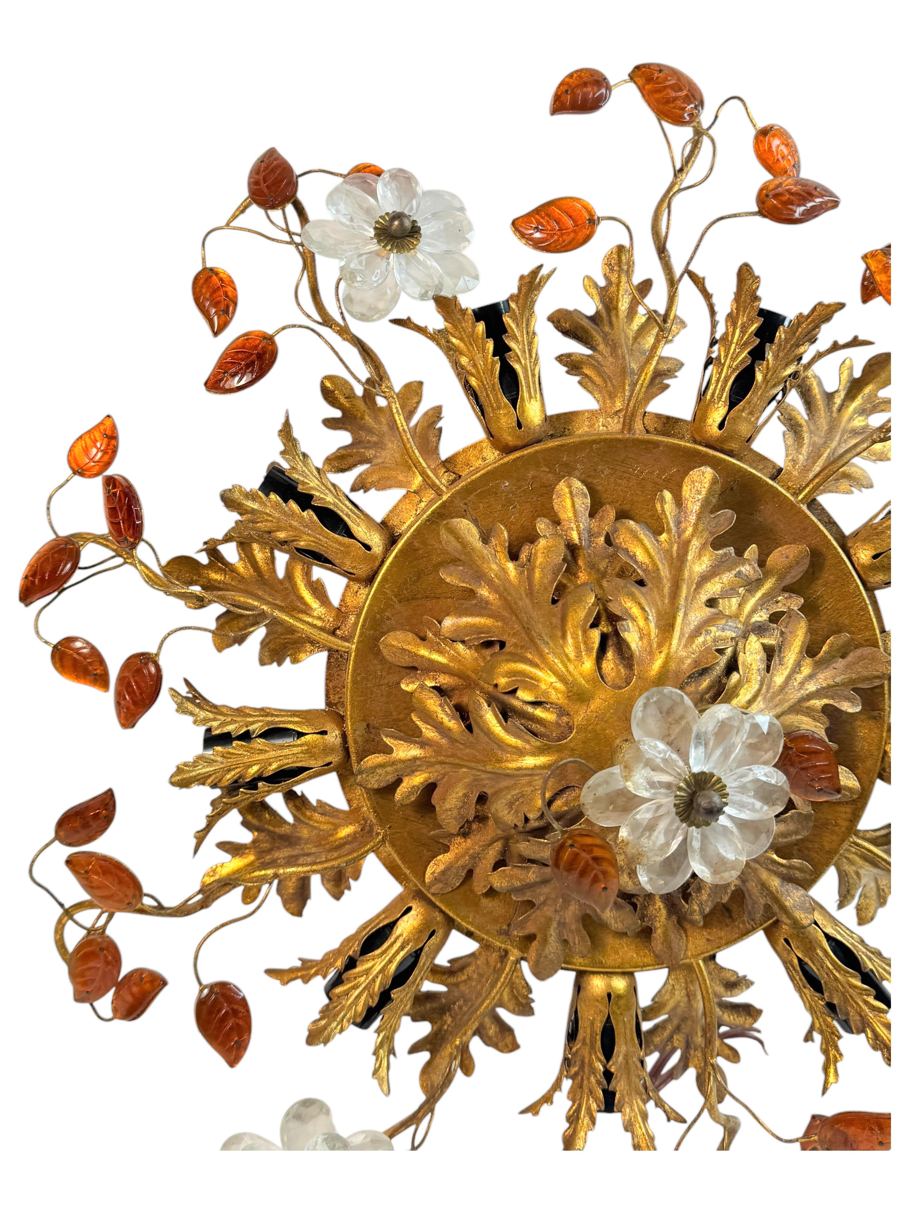 Gigantic Banci Firenze Florentine Murano Glass Flush Mount Tole Toleware Gilt 5
