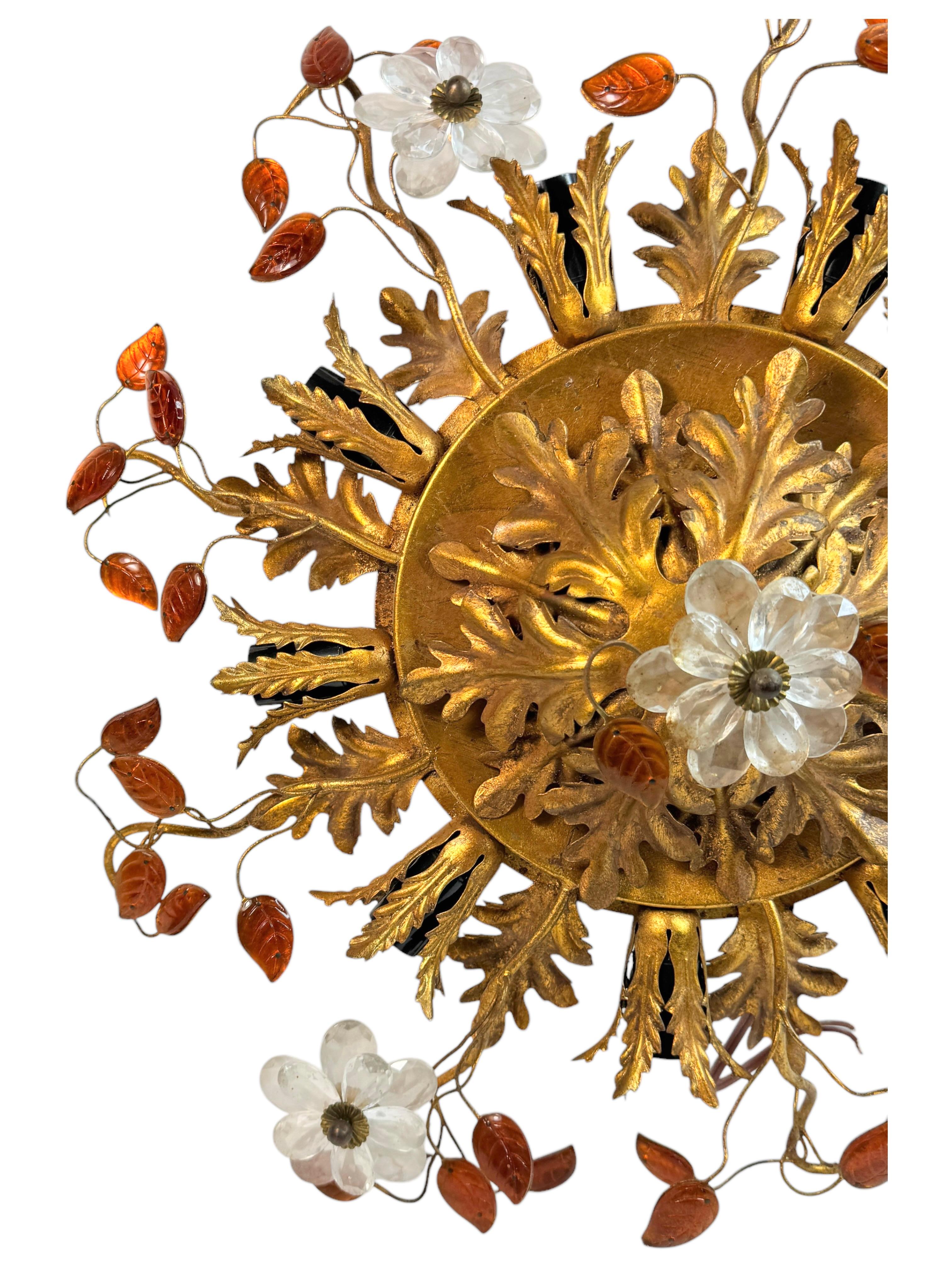 Gigantic Banci Firenze Florentine Murano Glass Flush Mount Tole Toleware Gilt 6