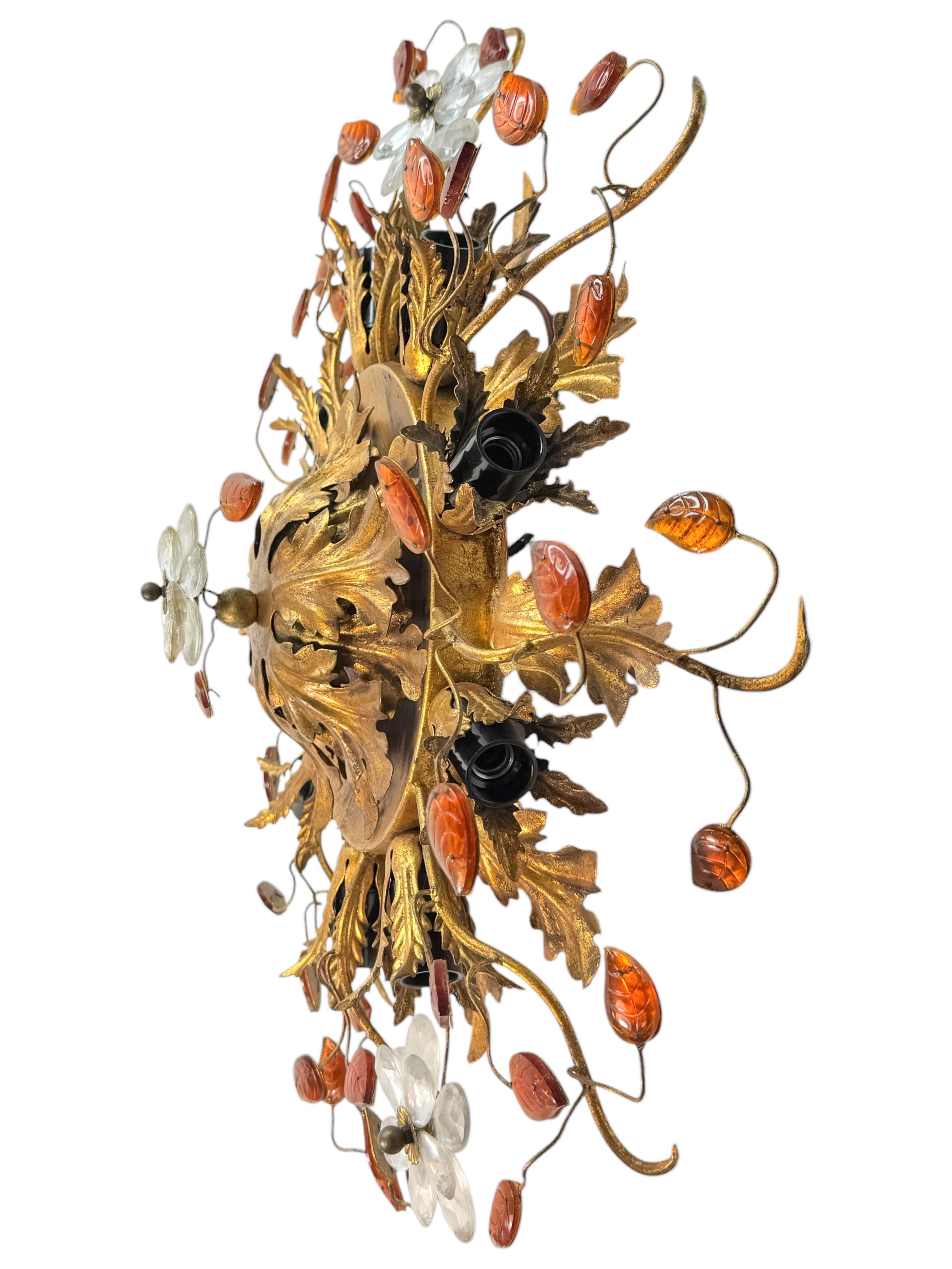 Gigantic Banci Firenze Florentine Murano Glass Flush Mount Tole Toleware Gilt 7