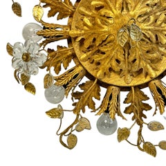 Gigantic Banci Firenze Florentine Murano Glass Flush Mount Tole Toleware Gilt