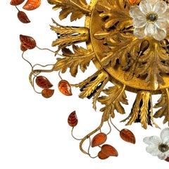 Gigantic Banci Firenze Florentine Murano Glass Flush Mount Tole Toleware Gilt