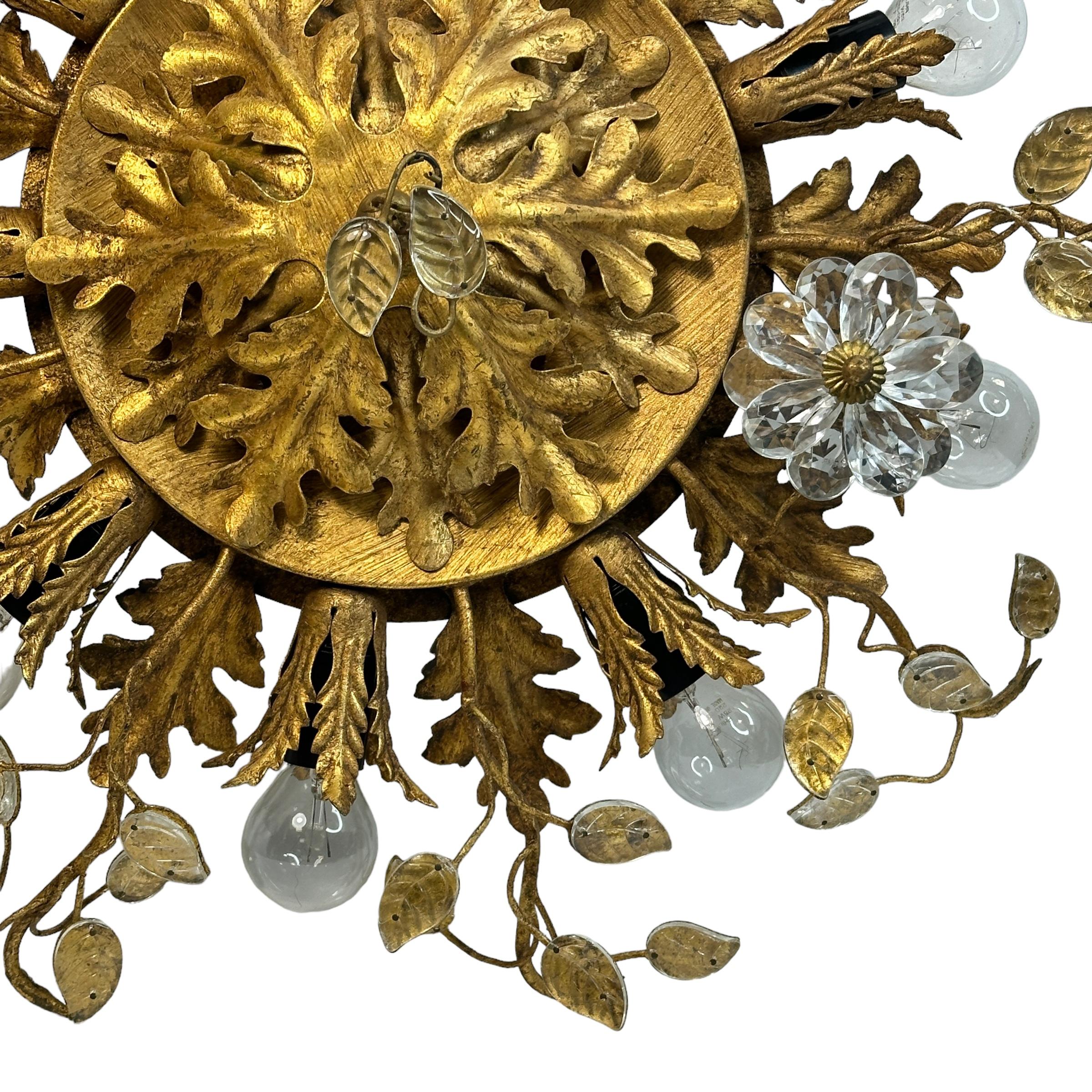 Gigantic Banci Firenze Florentines Muranoglas Einbaubeleuchtung, Tole-Ton, vergoldet (Hollywood Regency) im Angebot