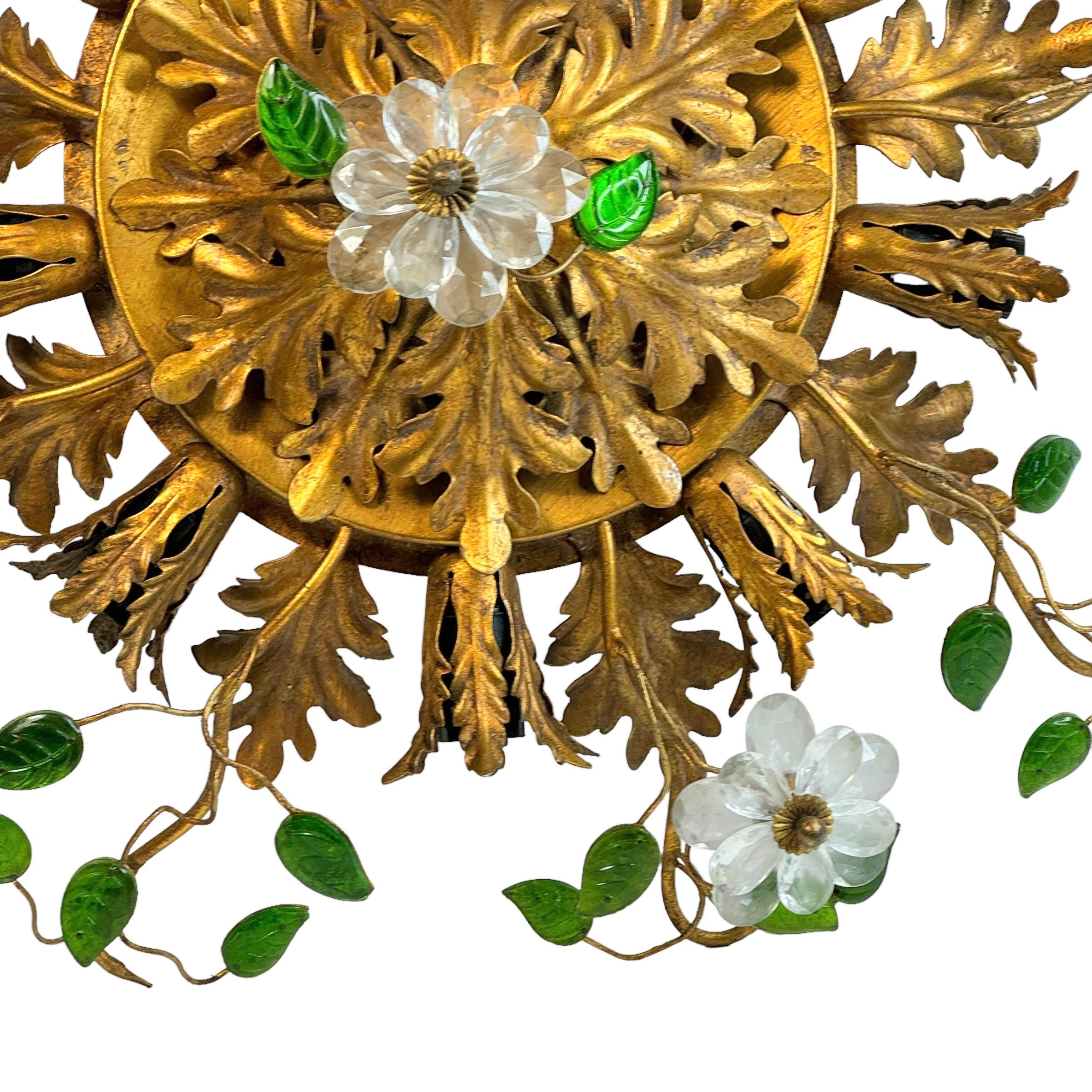 Hollywood Regency Gigantesco Banci Firenze, montatura da incasso in vetro di Murano Tole Toleware Gilt in vendita