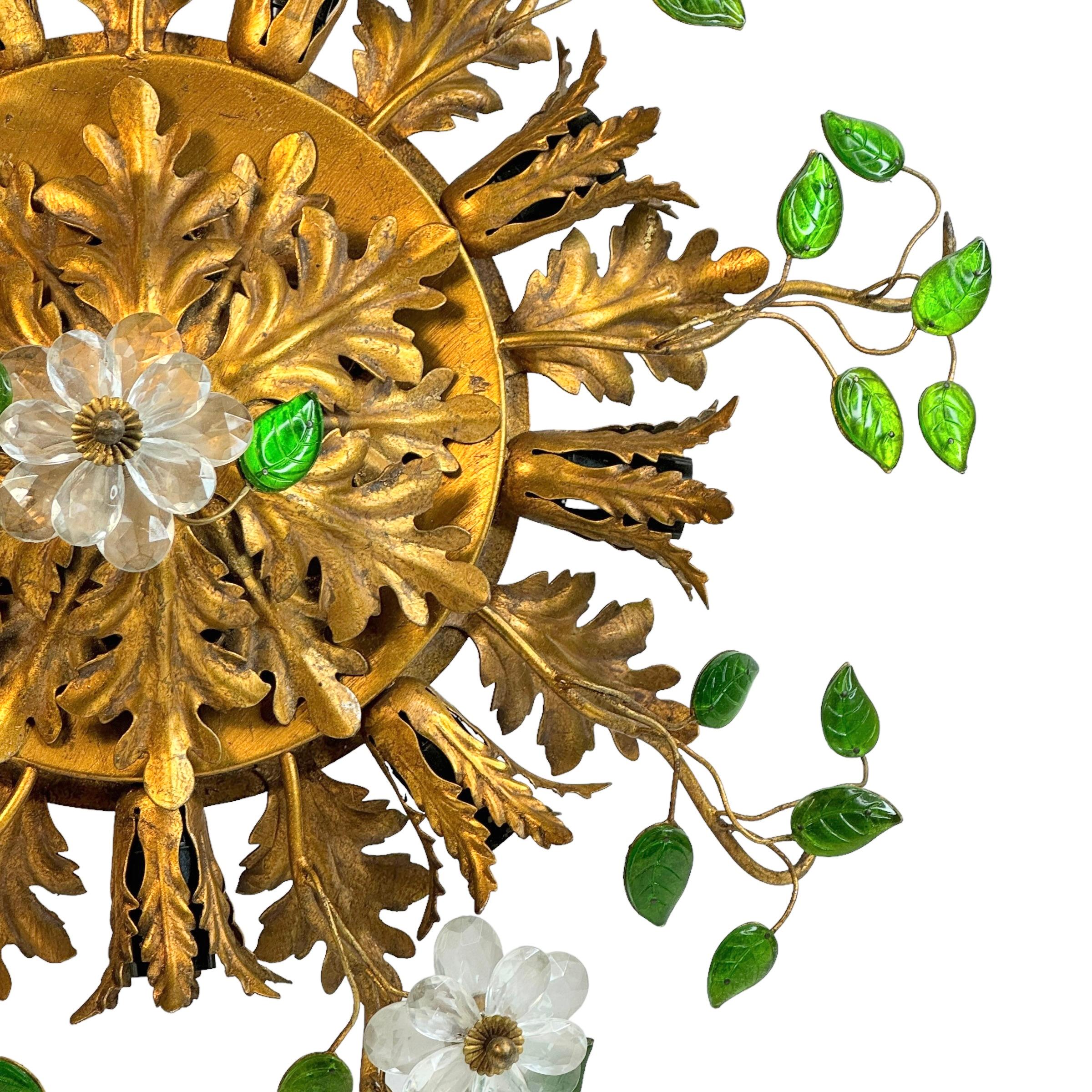 Italiano Gigantesco Banci Firenze, montatura da incasso in vetro di Murano Tole Toleware Gilt in vendita