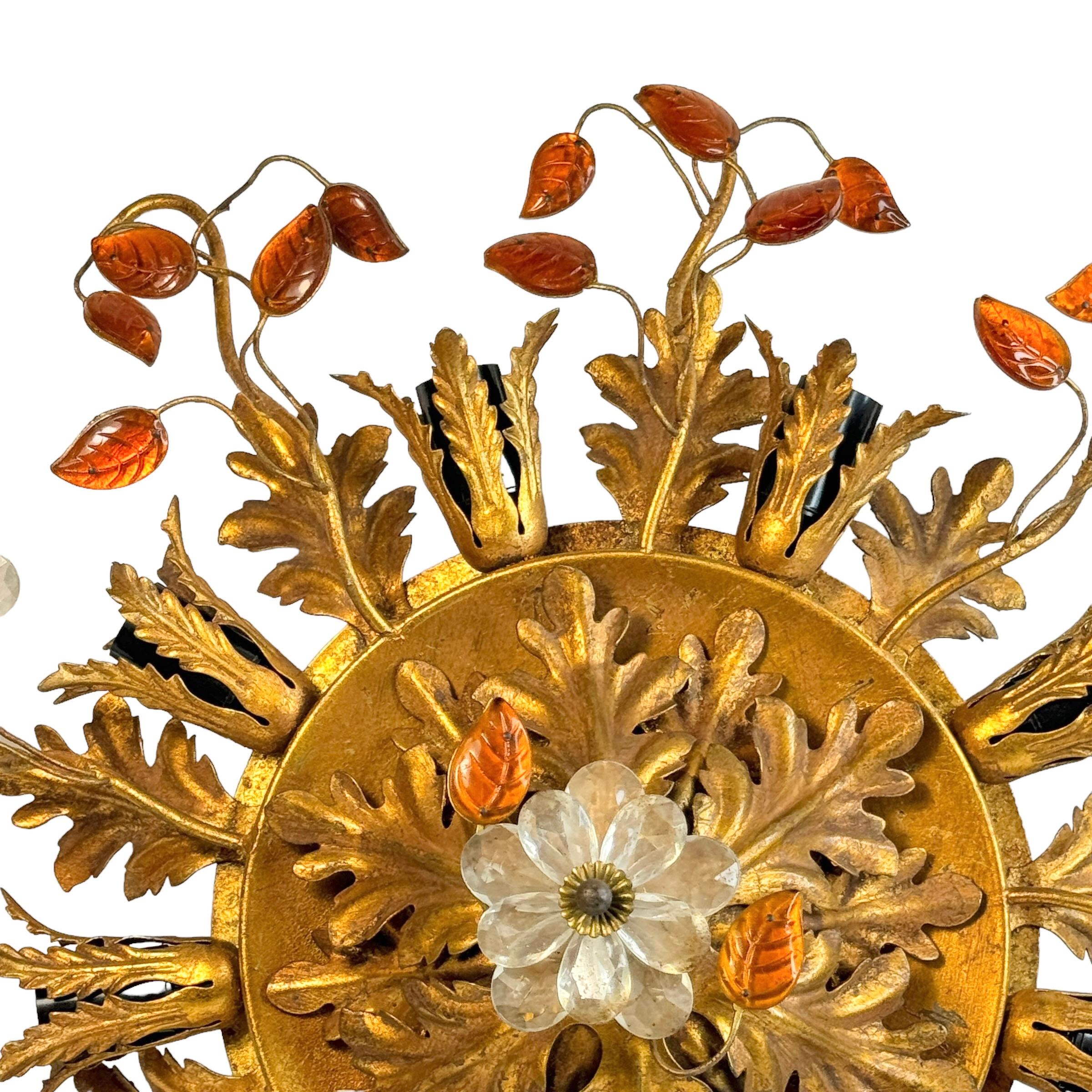 Gigantic Banci Firenze Florentine Murano Glass Flush Mount Tole Toleware Gilt In Good Condition For Sale In Nuernberg, DE