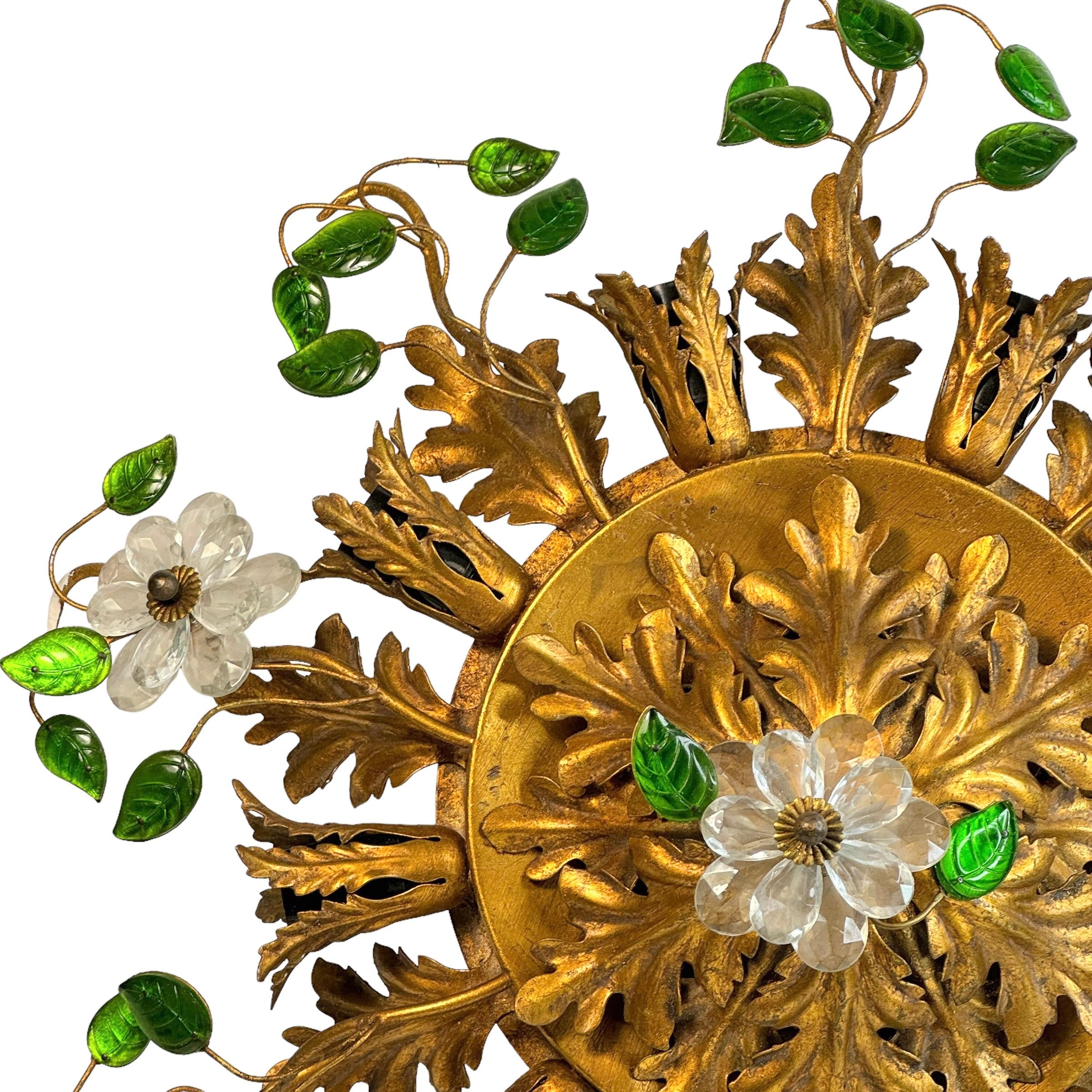Metà XX secolo Gigantesco Banci Firenze, montatura da incasso in vetro di Murano Tole Toleware Gilt in vendita