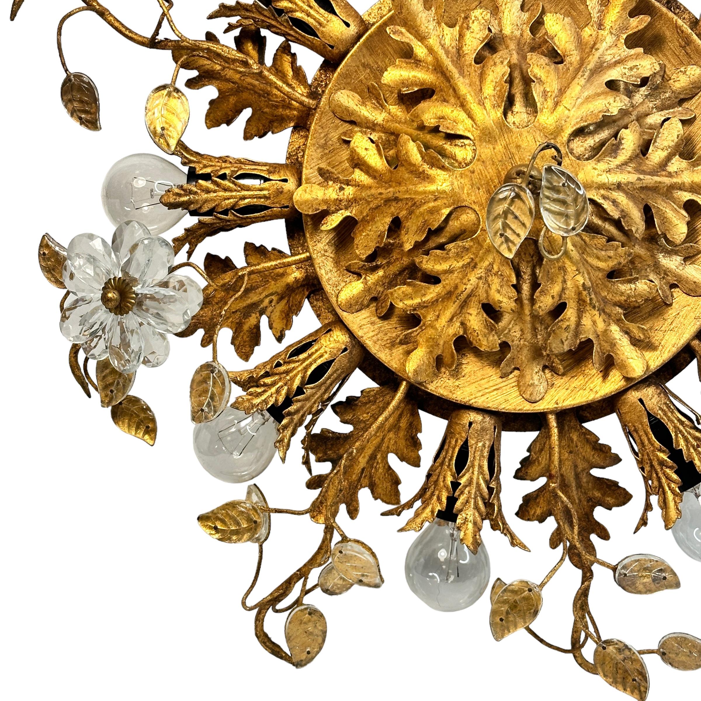 Gigantic Banci Firenze Florentines Muranoglas Einbaubeleuchtung, Tole-Ton, vergoldet (Metall) im Angebot