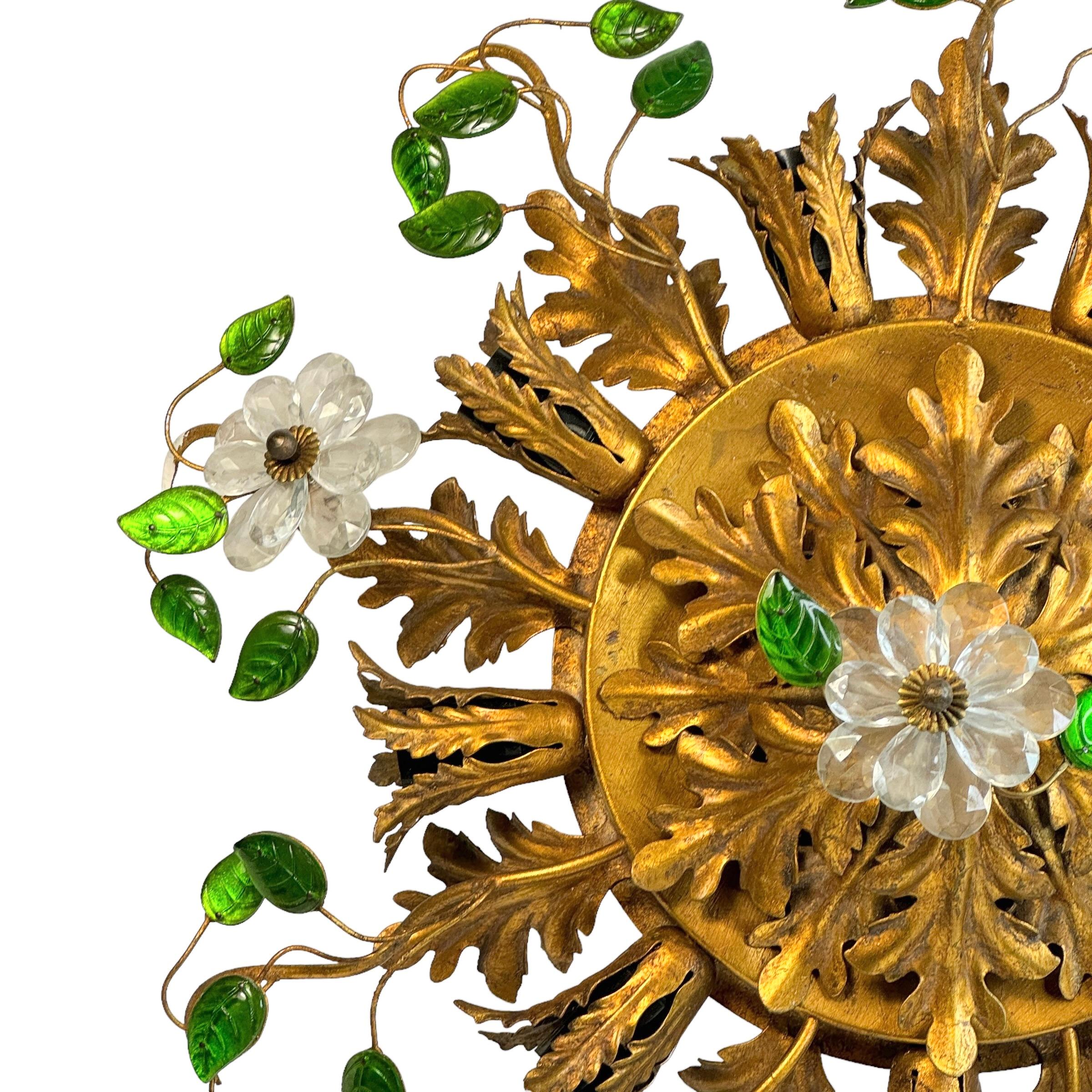 Metallo Gigantesco Banci Firenze, montatura da incasso in vetro di Murano Tole Toleware Gilt in vendita